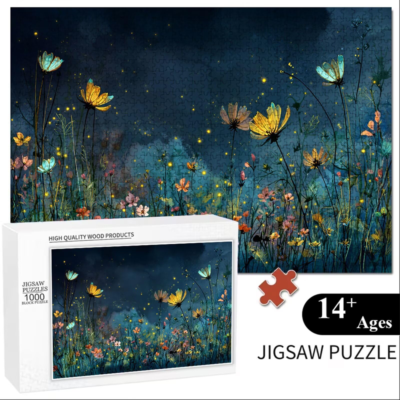 Puzzle 2000 sztuk - Kwiat i Nocny widok - Trwałe drewniane puzzle z literami na odwrocie - 75 x 105 cm - Kreatywne hobby bez kurzu - Artykuł kolekcjonerski i 14 lat w ponad P3#392
