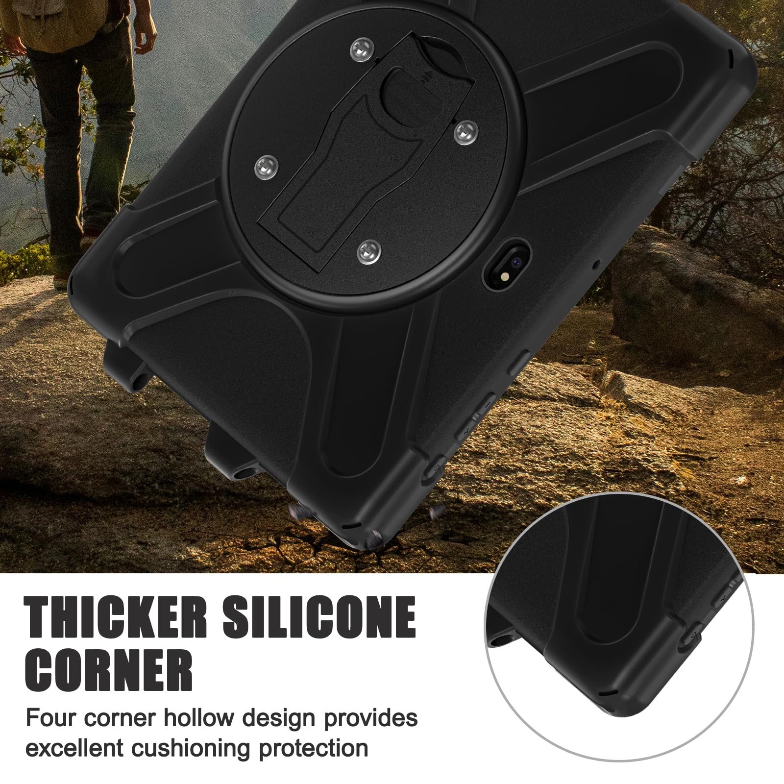 Etui kompatybilne z Samsung Galaxy Tab Active Pro 25.7 cm 2019 T540/T545/T547, odporne na wstrząsy, wytrzymałe etui ochronne z obrotowym stojakiem i paskiem na ramię, czarne