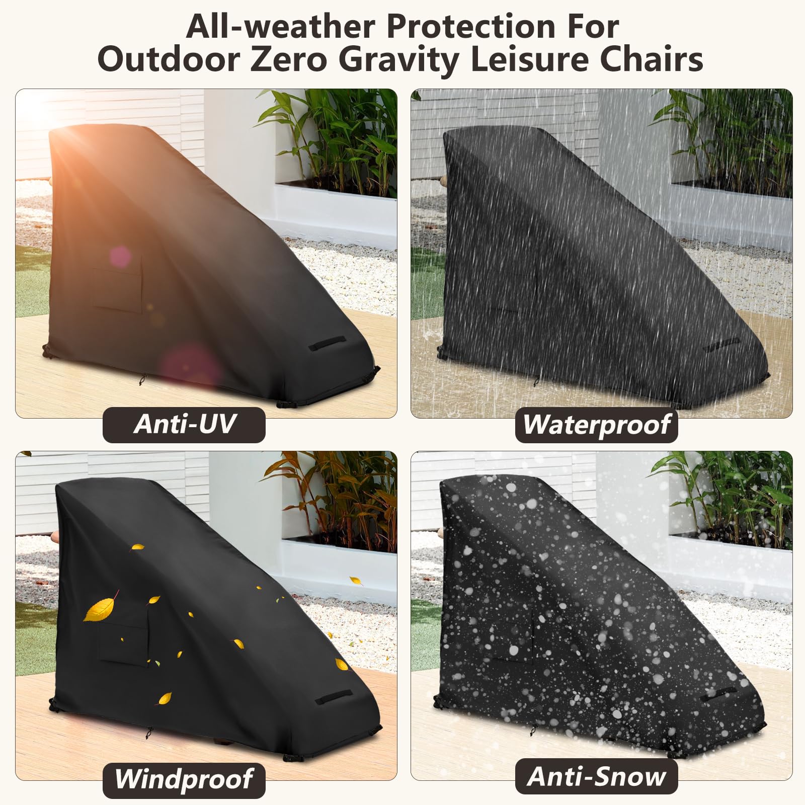 Housse de chaise Zero Gravity pour extérieur 600D imperméable et résistante - Housse de chaise longue pliante zéro gravité - Noir - 99,1 x 66 x 114,3 cm (L x l x H)