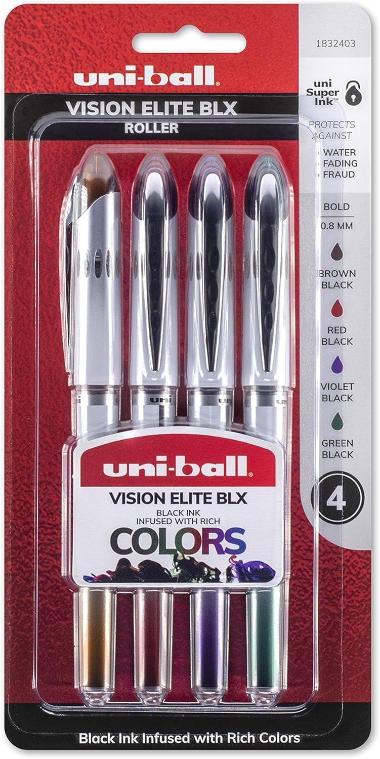 uni-ball Vision Elite BLX Infusion Rollerball Pens, Bold Point (0.8mm), Blue/Black, 12 Count - 61232 : Rollerball Pens : Office Products