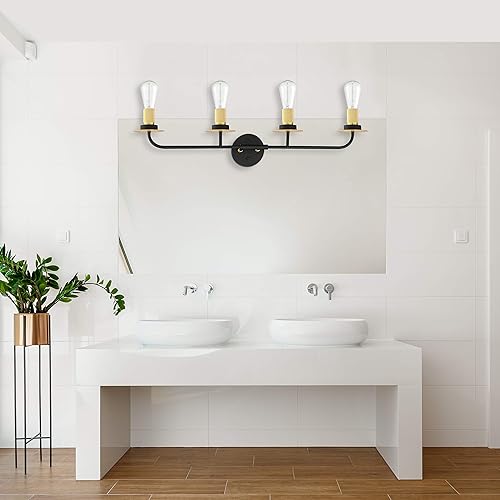 Miniatura 3 de Sunset Lighting Onyx - Lámpara de baño industrial (4 unidades), color negro y dorado