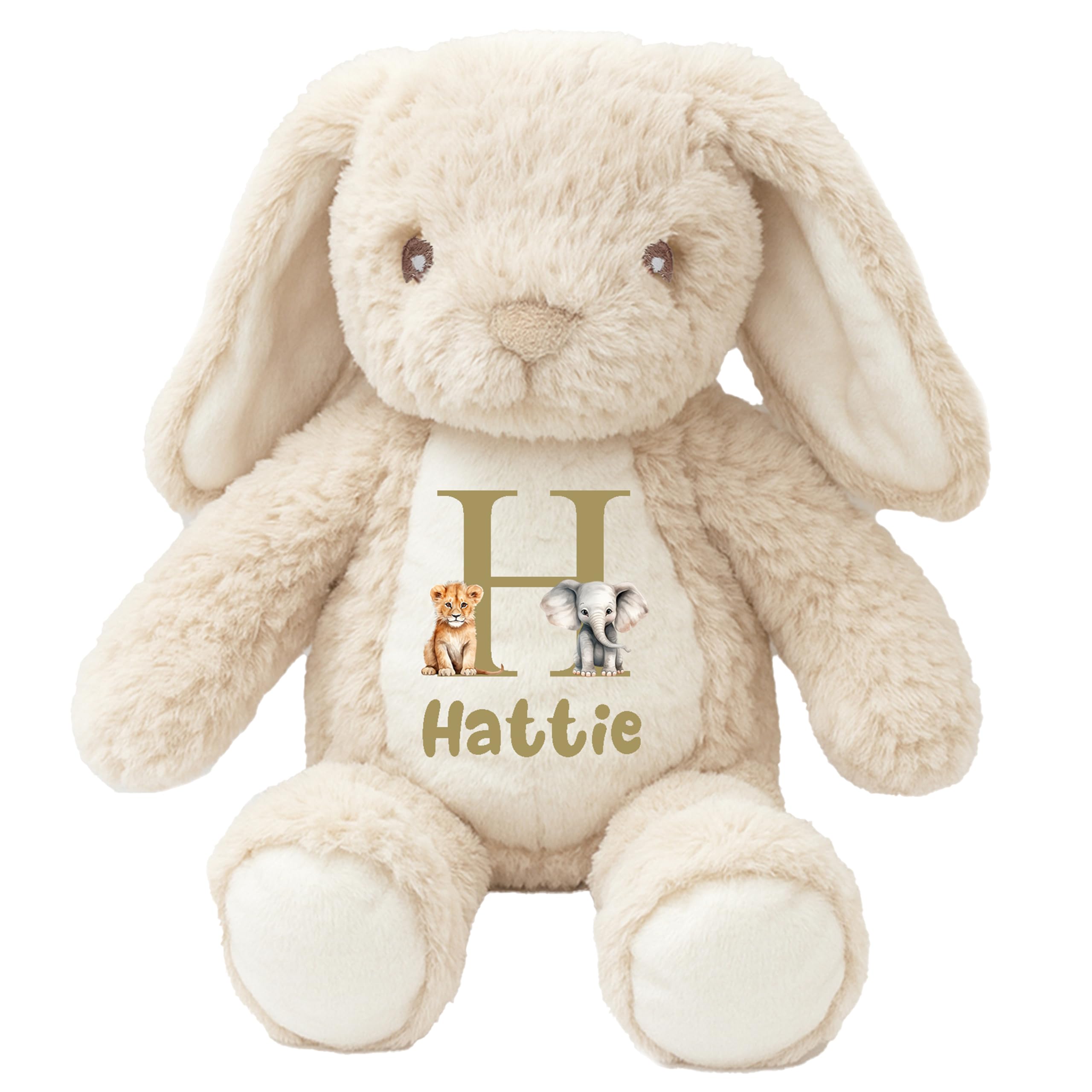 The Baby Box UK Personalised Teddy Bear Bunny Rabbit Lion Monkey Unicorn Name Newborn Gift (Beige Rabbit) โ image 1