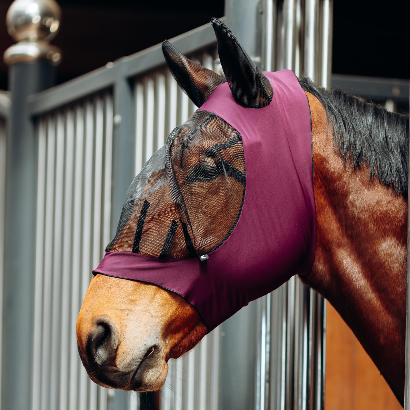 Horze Pferde Fliegenmaske mit Ohren, Stretch Fliegenhaube für Pferd und Pony, Rot, F