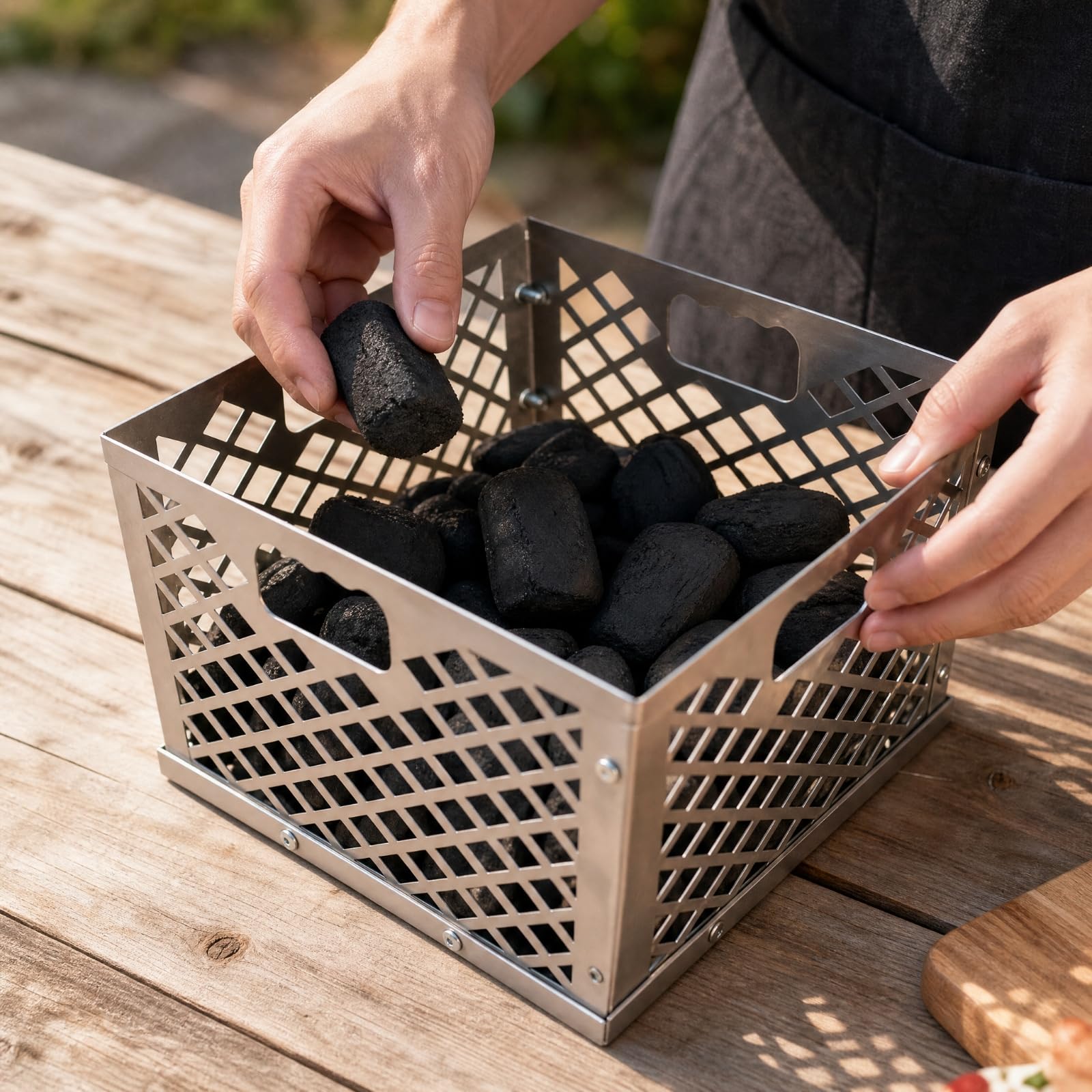 Portacarbonella in Acciaio Inossidabile per Barbecue Offset con Pannelli Ventilati E Maniglie Laterali per Assemblaggio Facile Adatto per Uso Quotidiano