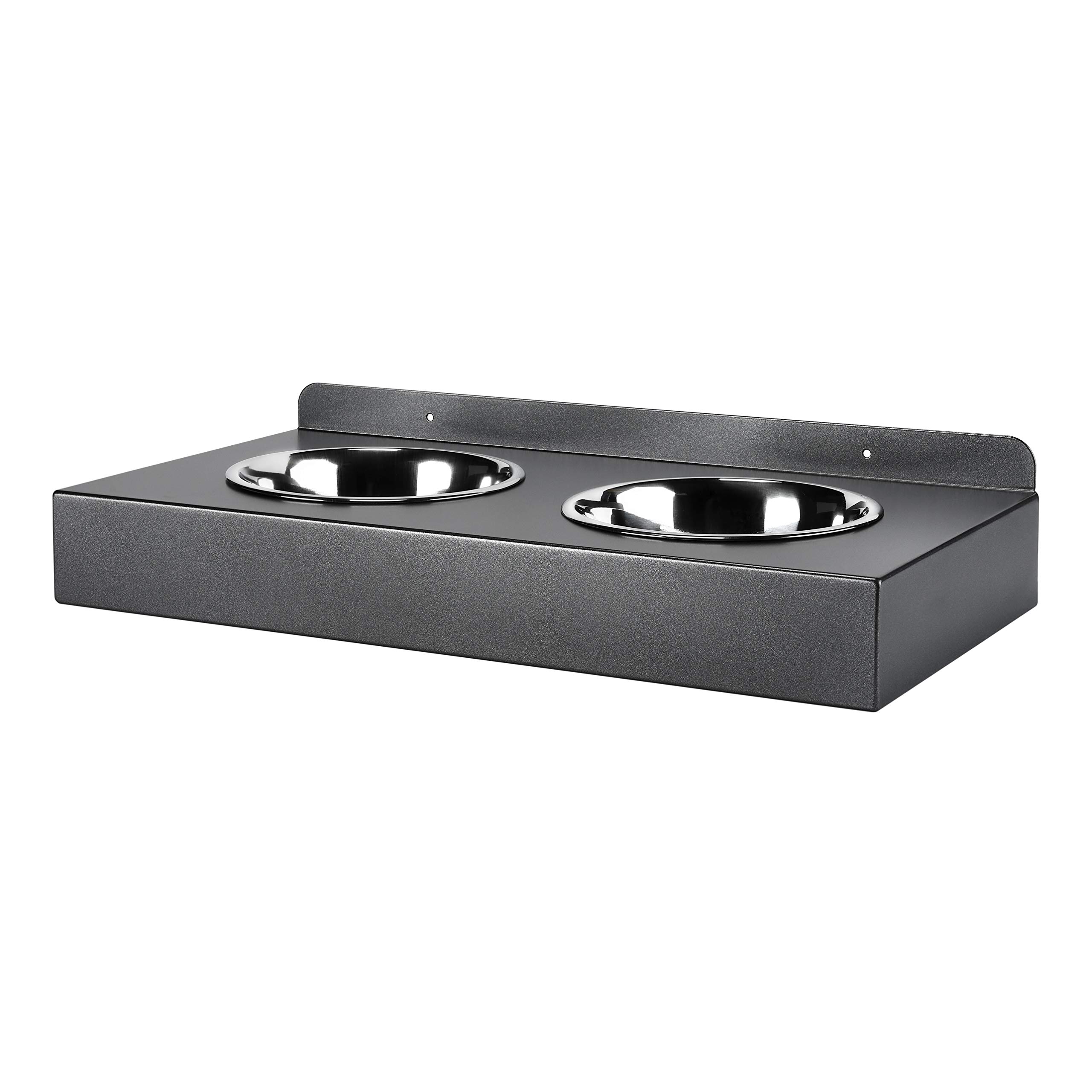 Elegante comedero colgante para perros para la pared de metal con 2 comederos de acero inoxidable (gris titanio)