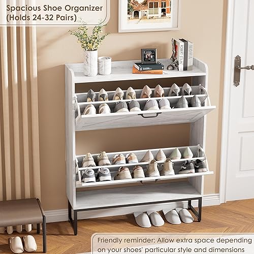 Miniatura 4 de Nicetree Armario de almacenamiento de zapatos con 2 cajones abatibles, organizador de zapatos independiente, armario de zapatos con patas de metal,