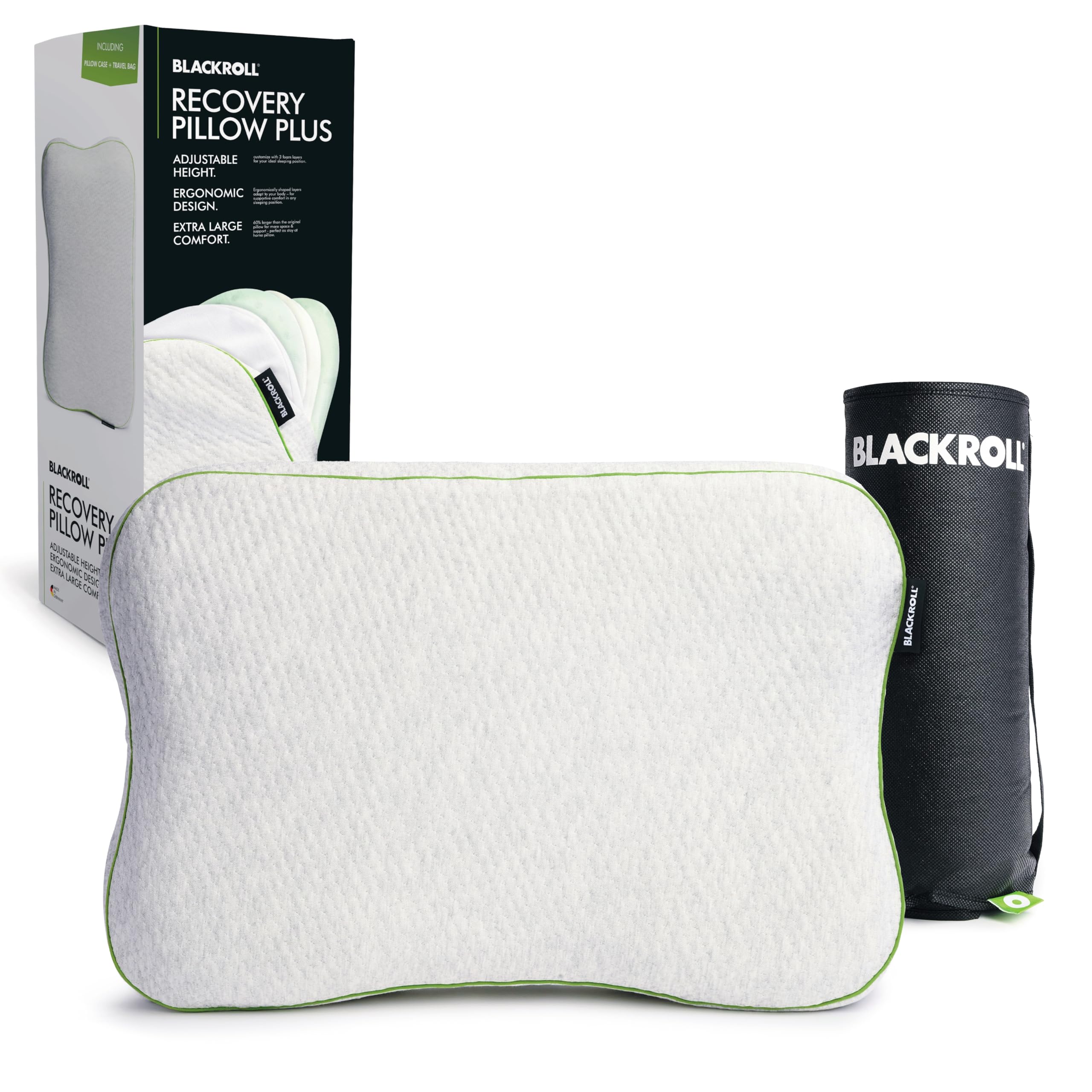 BLACKROLL Recovery Pillow Plus – Nackenkissen 60x40 cm, höhenverstellbar, Memory Schaum, Made in Germany