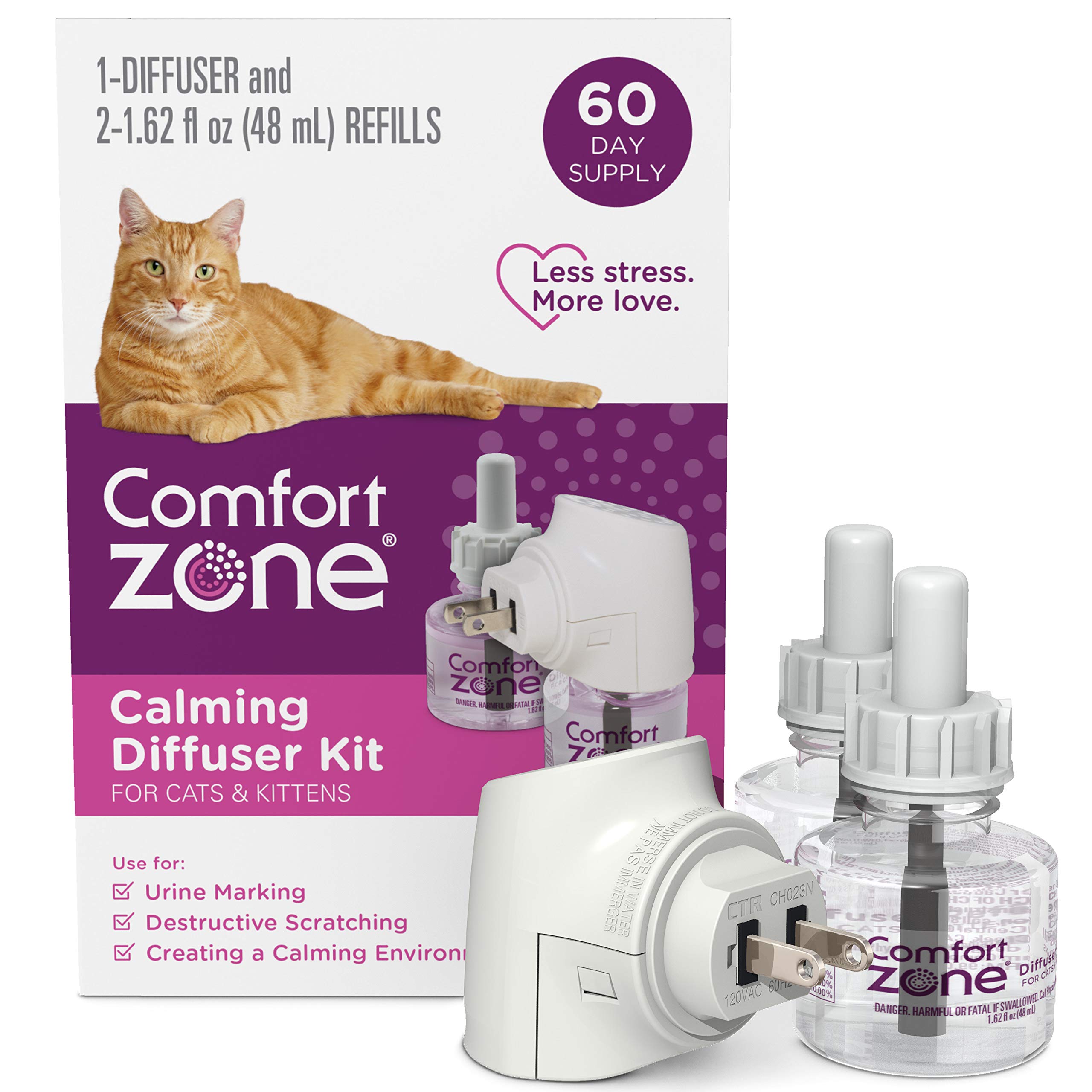 Comfort Zone 1 Diffuser Plus 2 Refills Cat Calming Kit (60-Day Supply) for a Calm Home | Veterinarian Recommend | De-Stress Your Cat and Reduce Spraying, Scratching, & Other Problematic Behaviors