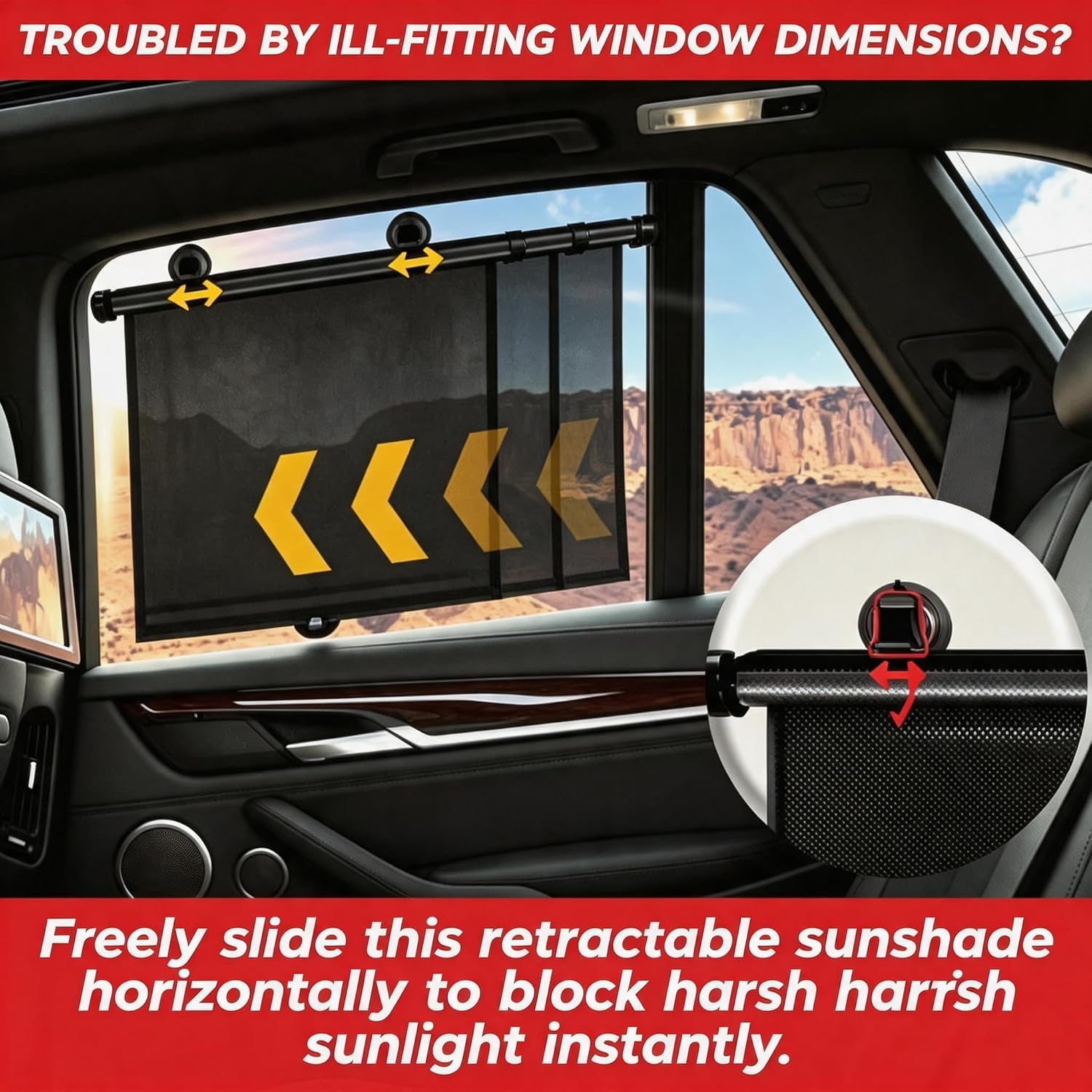 2-Pack 15.75"×17.72" Retractable Car Side Window Sunshade, UV Glare Block, Heat Reduction, Universal Fit Car Accessories (15.75"×17.72")
