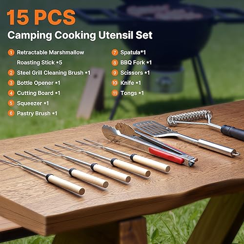 Miniatura 2 de Juego de utensilios de cocina para camping, utensilios de cocina para campamento, cocina, palos giratorios para asar malvaviscos, tenedores para