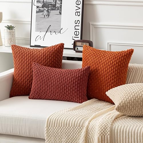 Vista 245 de Kevin Textile - Juego de 2 fundas decorativas para cojines, de pana y con moderno estilo campestre bohemio a rayas para decorar hogar, sofá, cama