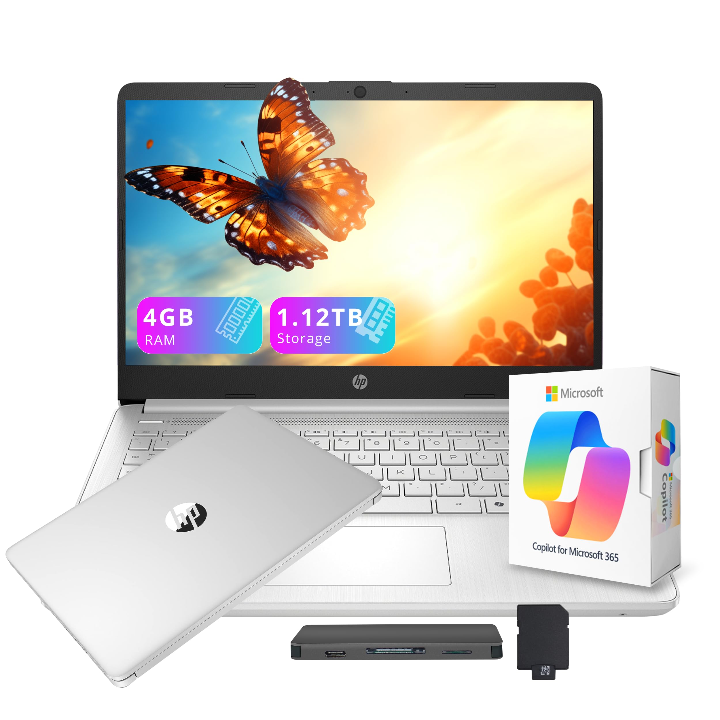 HP Stream 14" HD Student&amp;Business Laptop with AI Copilot, Intel Processor N150, 4GB RAM, 1.12TB Storage (128GB UFS + 1TB Docking Station), 1 Year Office 365, Intel Graphics, Win 11, Natural Silver
