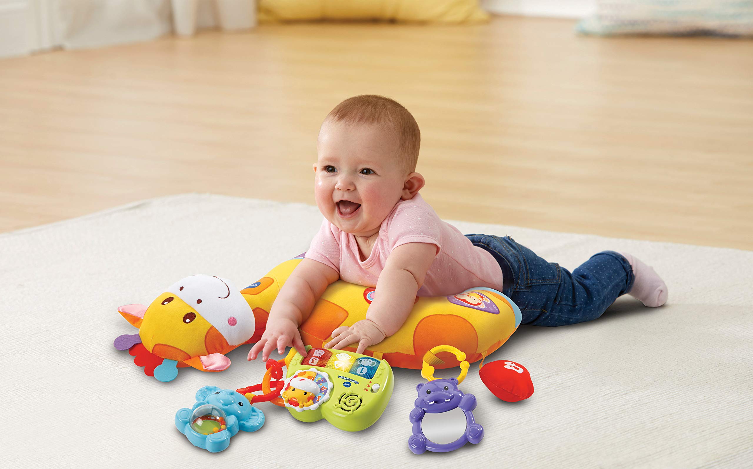VTech Baby Giraffenkissen – Niedliches Kissen zum Kuscheln, Spielen in Bauchlage und Rasseln – Für Kinder von 0-24 Monaten