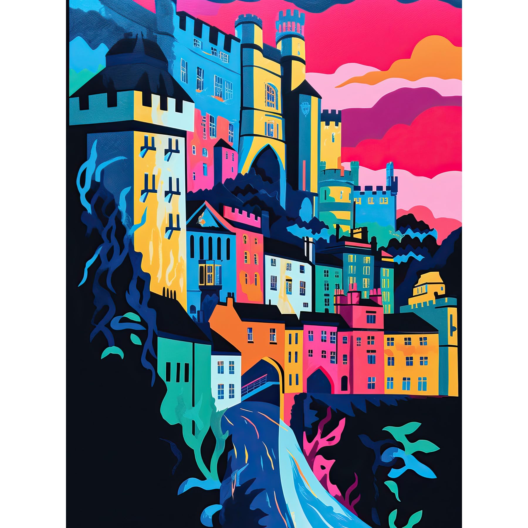 Artery8 Nottingham City Vibrant Abstract Pop Art Cityscape Large Wall Art Poster Print Thick Paper 18X24 Inch