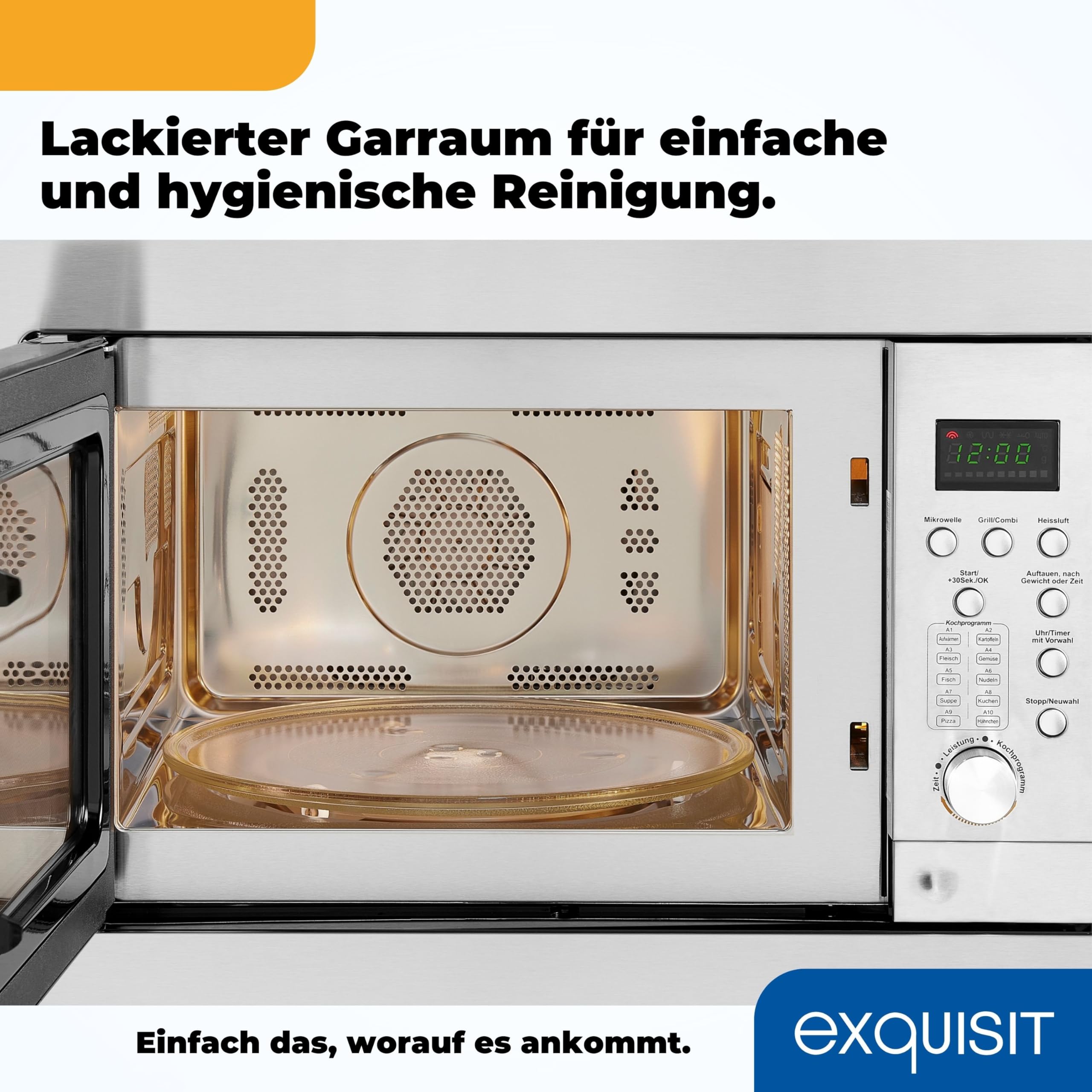Exquisit EMW 2539.1 HI EMW2539HI Einbau-Mikrowelle, Edelstahl, 25 liters, Inoxlook | 3-in-1 Kombi-Mikrowelle, 900 W / 1100 W / 2500 W – 10 Automatikprogramme, Timer bis 95 Min., Inox-Design