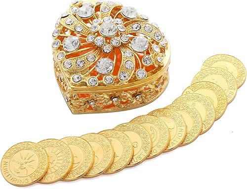 Miniatura 2 de TINGKU Boda Católica Inglés Monedas de oro, Centros de mesa para bodas,Recuerdos para boda con caja en forma de corazón de diamante,Recuerdos de
