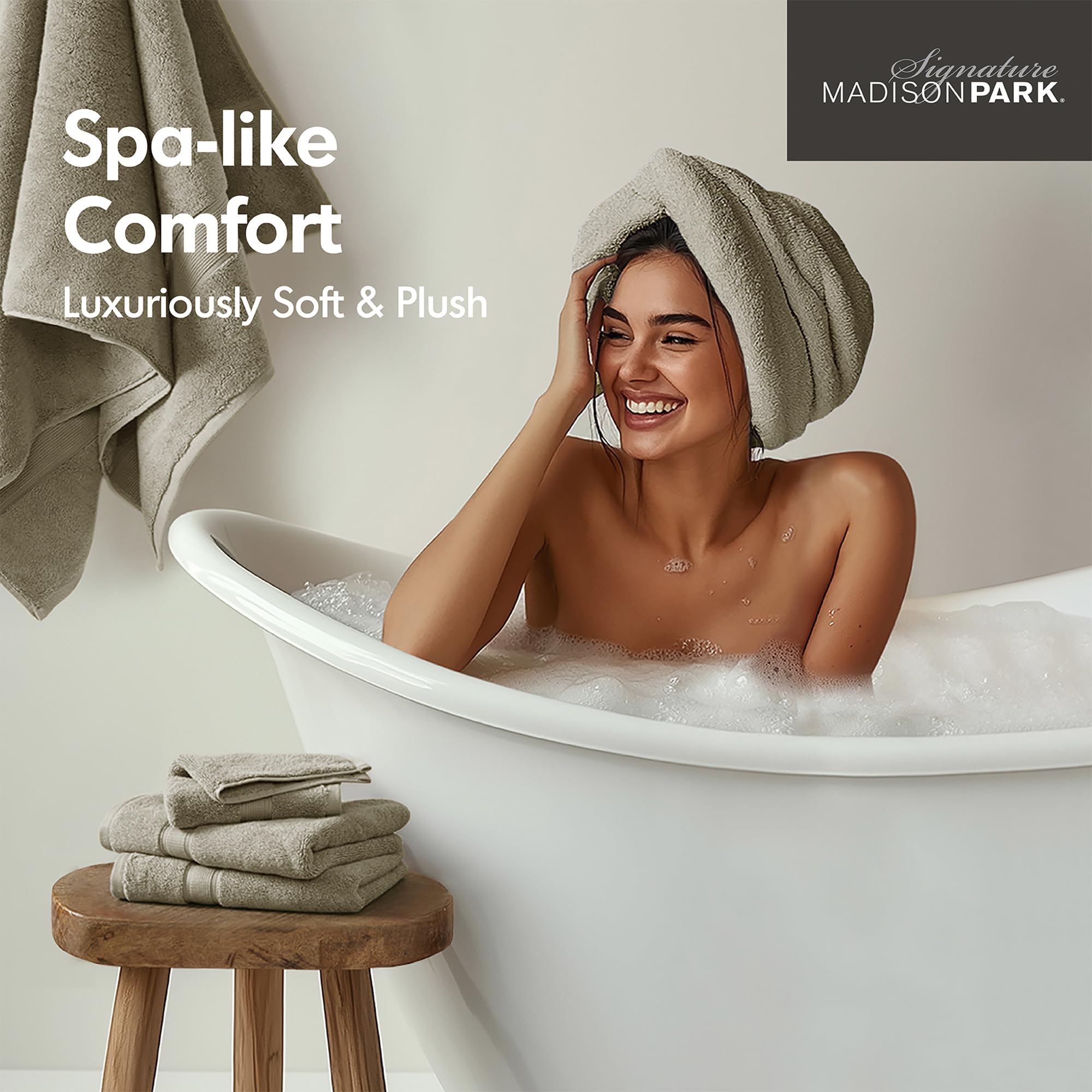 Madison Park Lot de 8 Serviettes de Bain 800 g/m² 100% Coton, qualité Spa, luxueuses, très absorbantes, 2 Serviettes de Bain, 2 essuie-Mains, 4 débarbouillettes, séchage Rapide, Beige