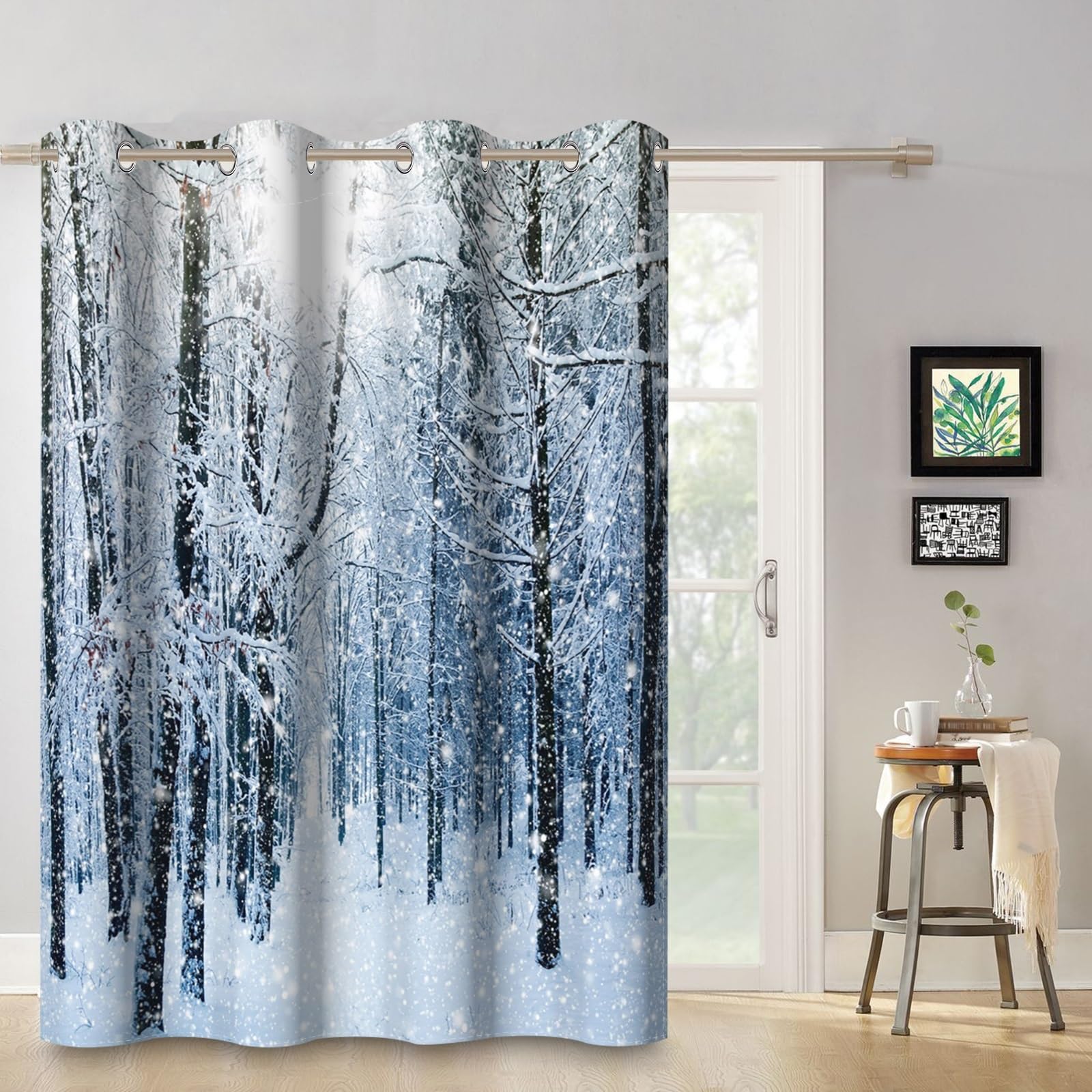 ggaimwf 42"x 63" Forest Eyelet Curtain Frozen Tree Snow Field Winter Natural Scenery Picturesque Landscape Thermal Grommet Room Dividers Blackout Window Drapes for Bedroom Living Room,1-Single Panel - Image 3