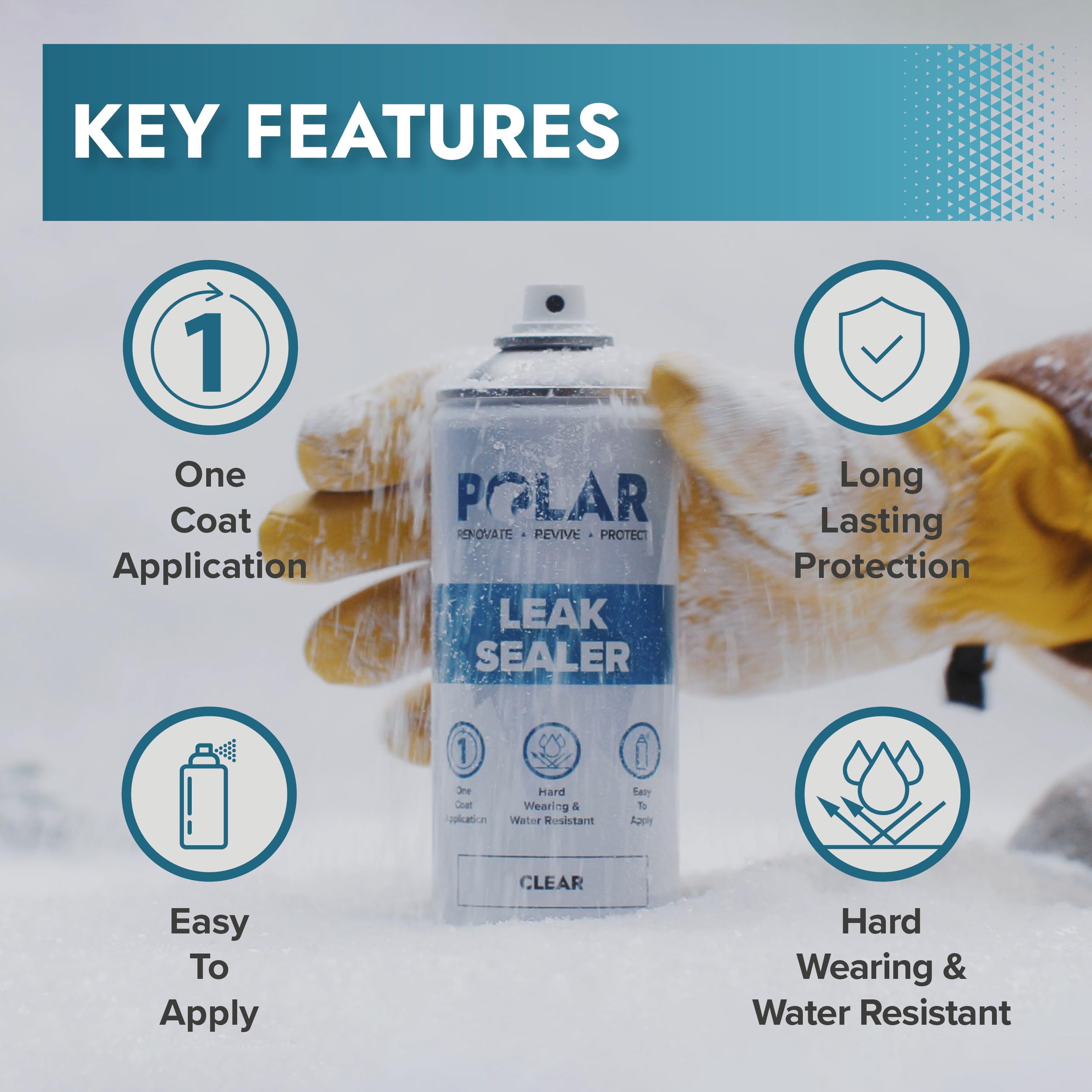 Polar Clear - Aerosol para fijar fugas – 6 x 13.5 fl. oz – Sellador impermeable para techos – Sella instantáneamente fugas y grietas en techos, tuberías de drenaje, reparaciones de canalones, cemento