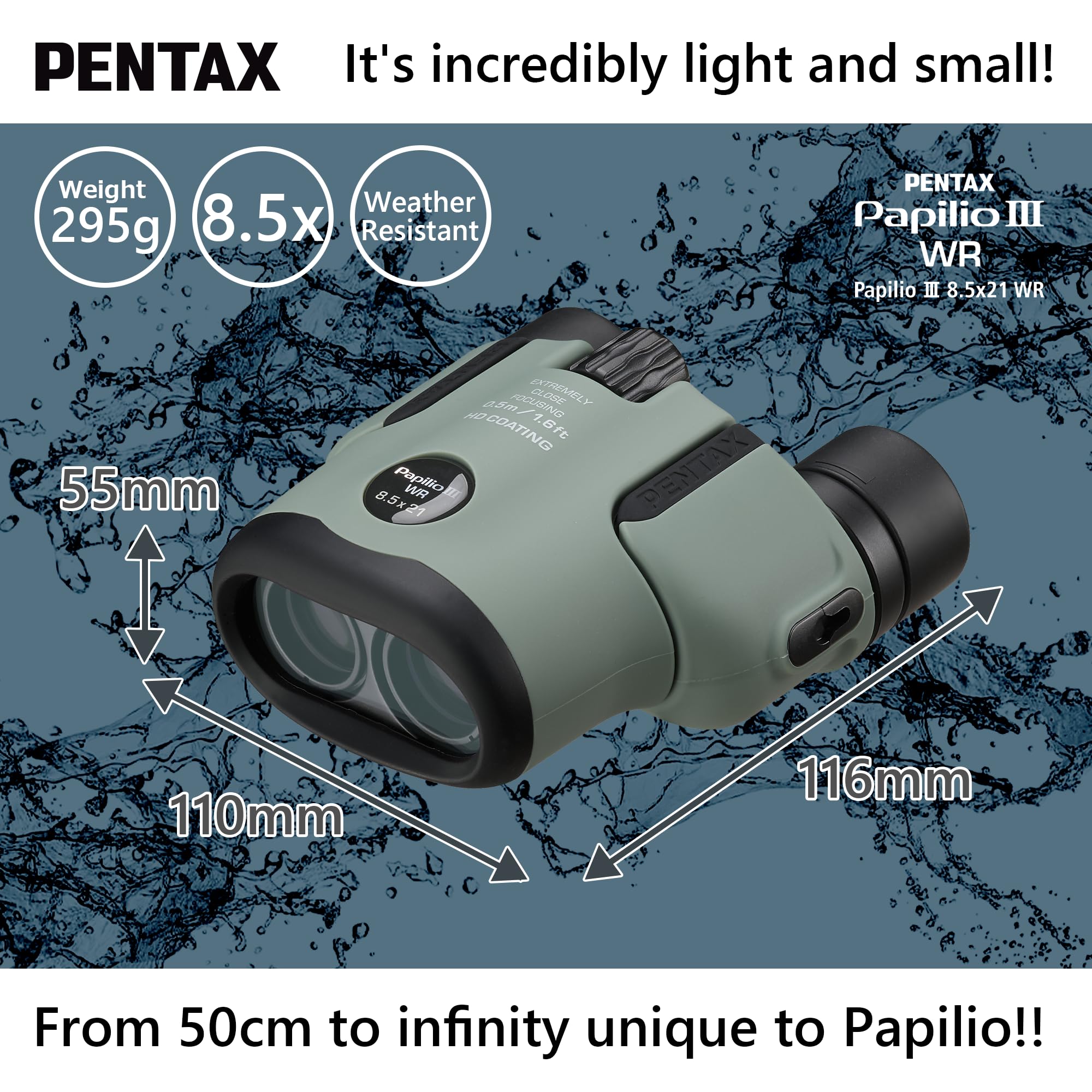 Amazon.com: PENTAX Papilio III 8.5x21 WR Olive, 50cm Close-up to