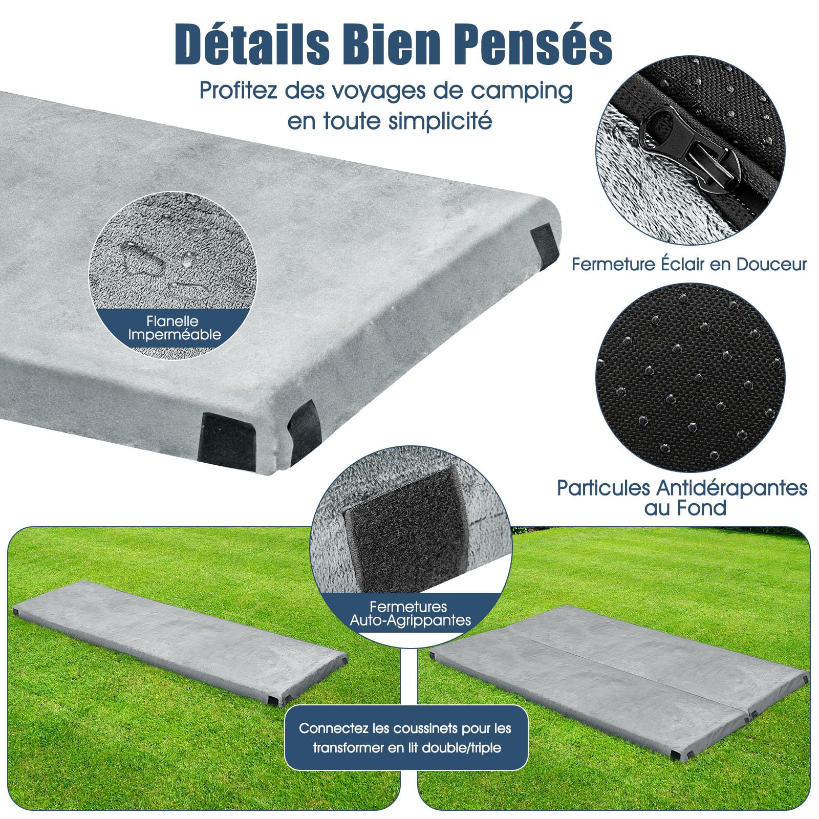 COSTWAY Matelas de Camping en Mousse à Mémoire de Forme, Matelas de Couchage Roulable Léger pour Voyages Randonnée Tissu Détachable et Imperméable, 183 x 62,5 x 6,5 cm