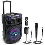 Portable Bluetooth PA Speaker System - 800W 12 Inch Outdoor Speaker with Built-In Party Lights - USB/SD Card Reader, FM Radio, Extendable Handle w/ Wheels - Includes Wired Microphone & Remote