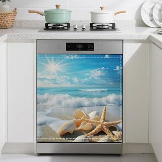 Beach Starfish Seashell Magnetic Dishwasher Cover,Ocean Sea Dishwasher Covers for The Front Magnetic Dishwasher Panel Decal Cover for Kitchen 23x26inch