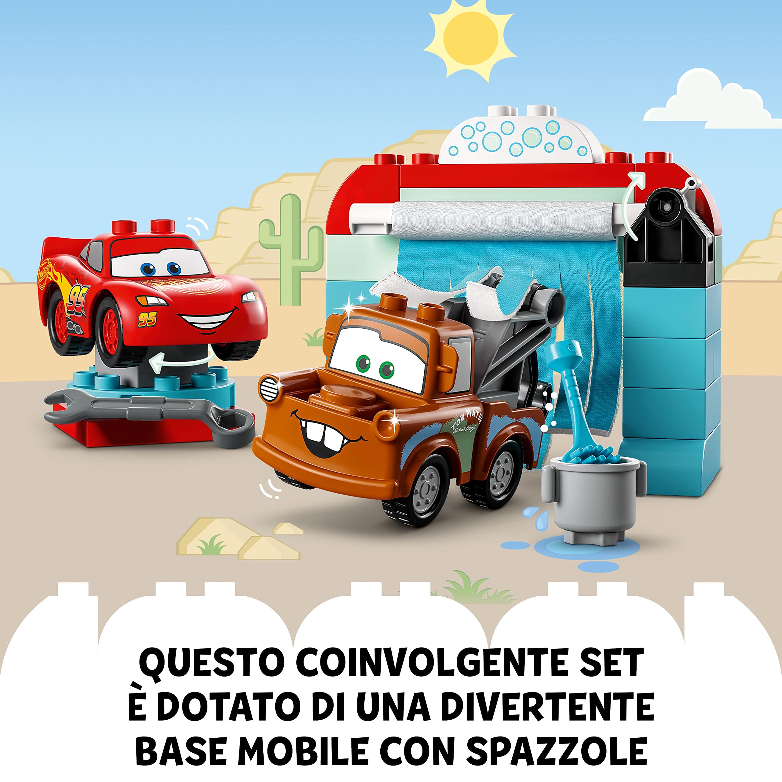 LEGO DUPLO | Disney PixarCars Divertimento all’Autolavaggio con Saetta McQueen e Cricchetto, Macchine Giocattolo per Bambina e Bambino dai 2 anni 10996 | Personaggi del film, lavanderia con 2 auto giocattolo, da costruire