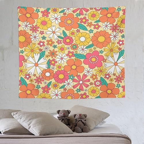Miniatura 12 de Tapiz floral retro de los años 60 y 70, diseño hippie de primavera Groovy Flower Power Flower Boho para colgar en la pared, arte neutro para Hippie