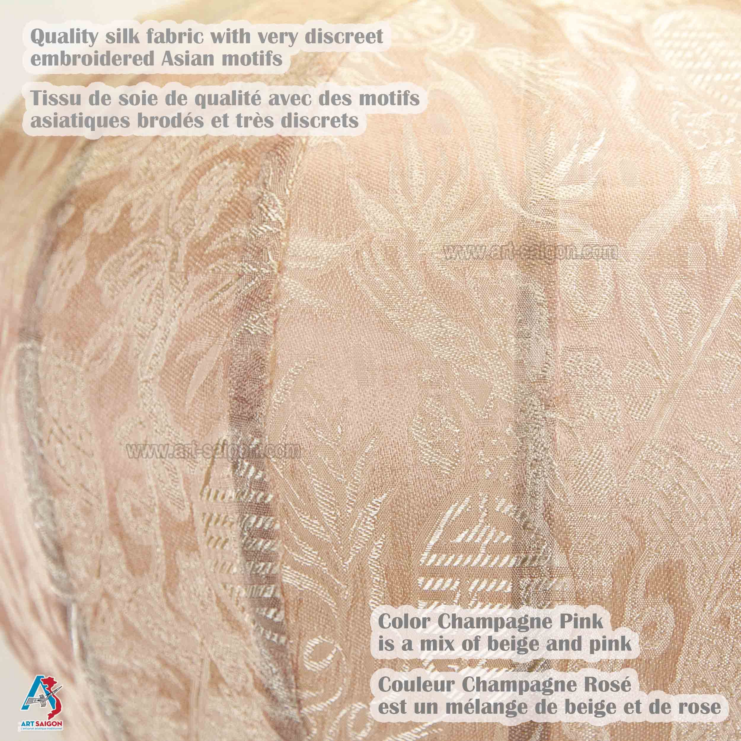 Lanterne Asiatique en Soie T Ø39cm, Couleur Champagne Rosé - Lampion Traditionnel de Hoi an en Tissu, Bambou et Bois - Artisanat et Décoration du Vietnam (T25-BE)