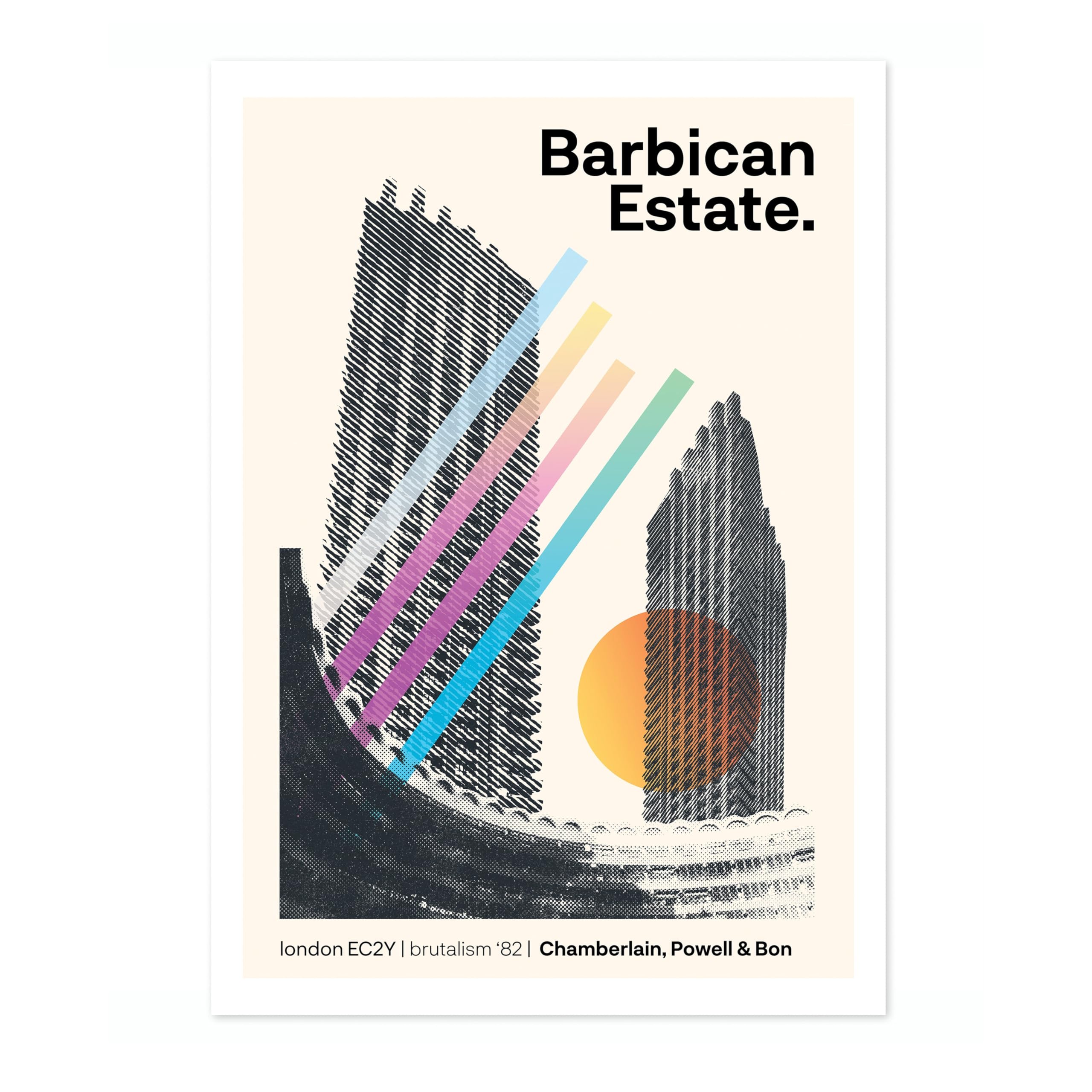 Barbican Estate London Architecture Poster Mid Century Modern Wall Art Print, Abstract Geometric Wall Art London Travel Artwork, Bedroom Home Decor, A4 (Print Only) - 29.7x21cm