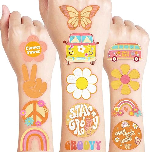 Miniatura 1 de 96 tatuajes temporales precortados de los años 60 y 70 para niños, suministros de fiesta temática de cumpleaños, decoración de recuerdos, súper