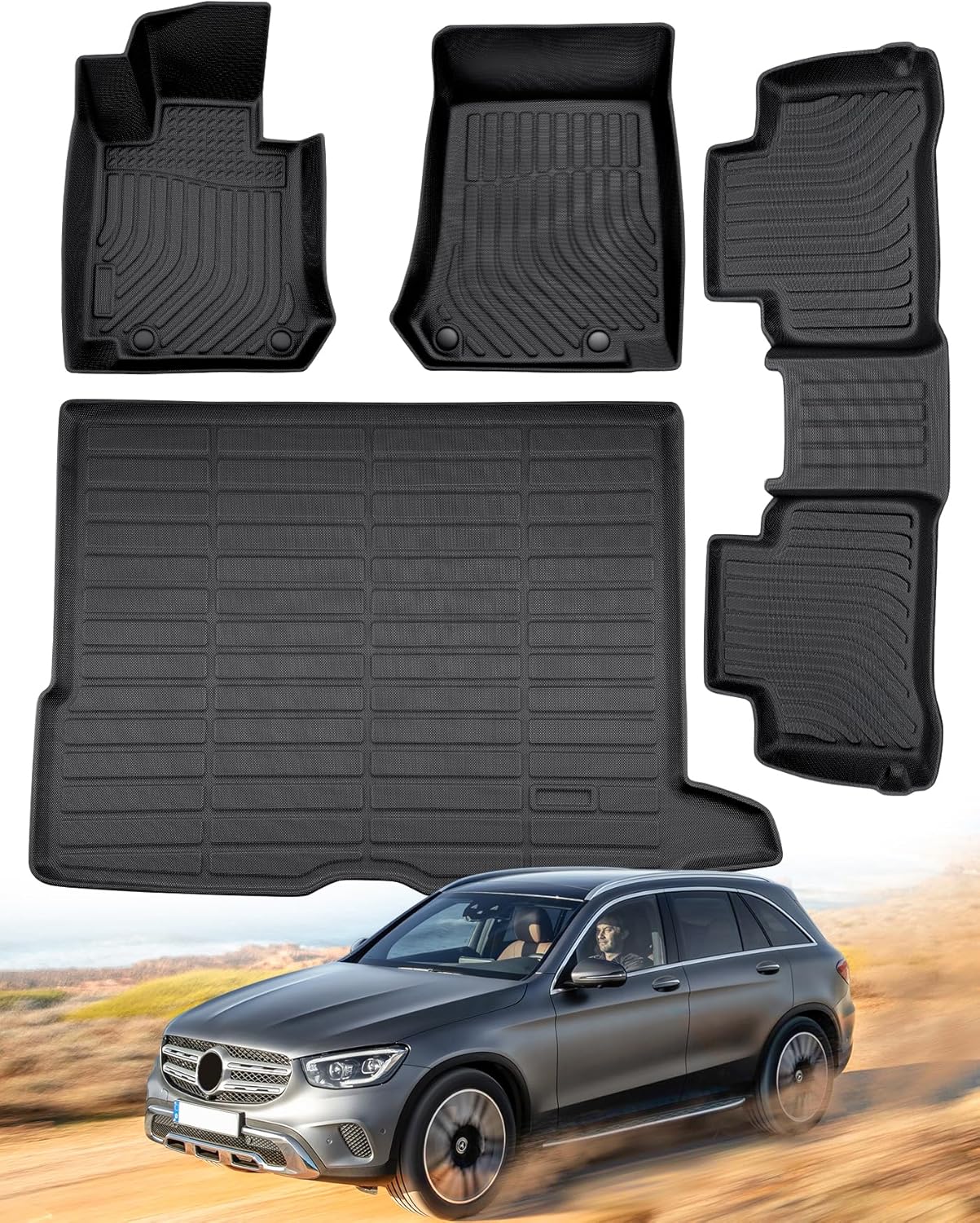 DrCarNow® for Mercedes Benz GLC Floor Mats 2022 2021 2020 2019 2018 2017 2016 (Not Fit GLC Coupe Series), All Weather Custom Fit for Mercedes Benz GLC 300 Floor Mats for Benz GLC 300 Cargo Trunk Liner