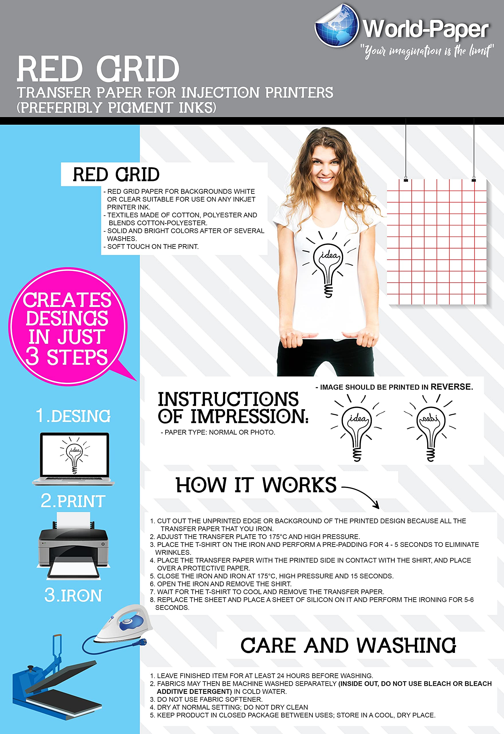 Inkjet Photo Transfer Paper 25 Sheets - Light Color Fabric - 8 1/2 X 11 Red Grid*