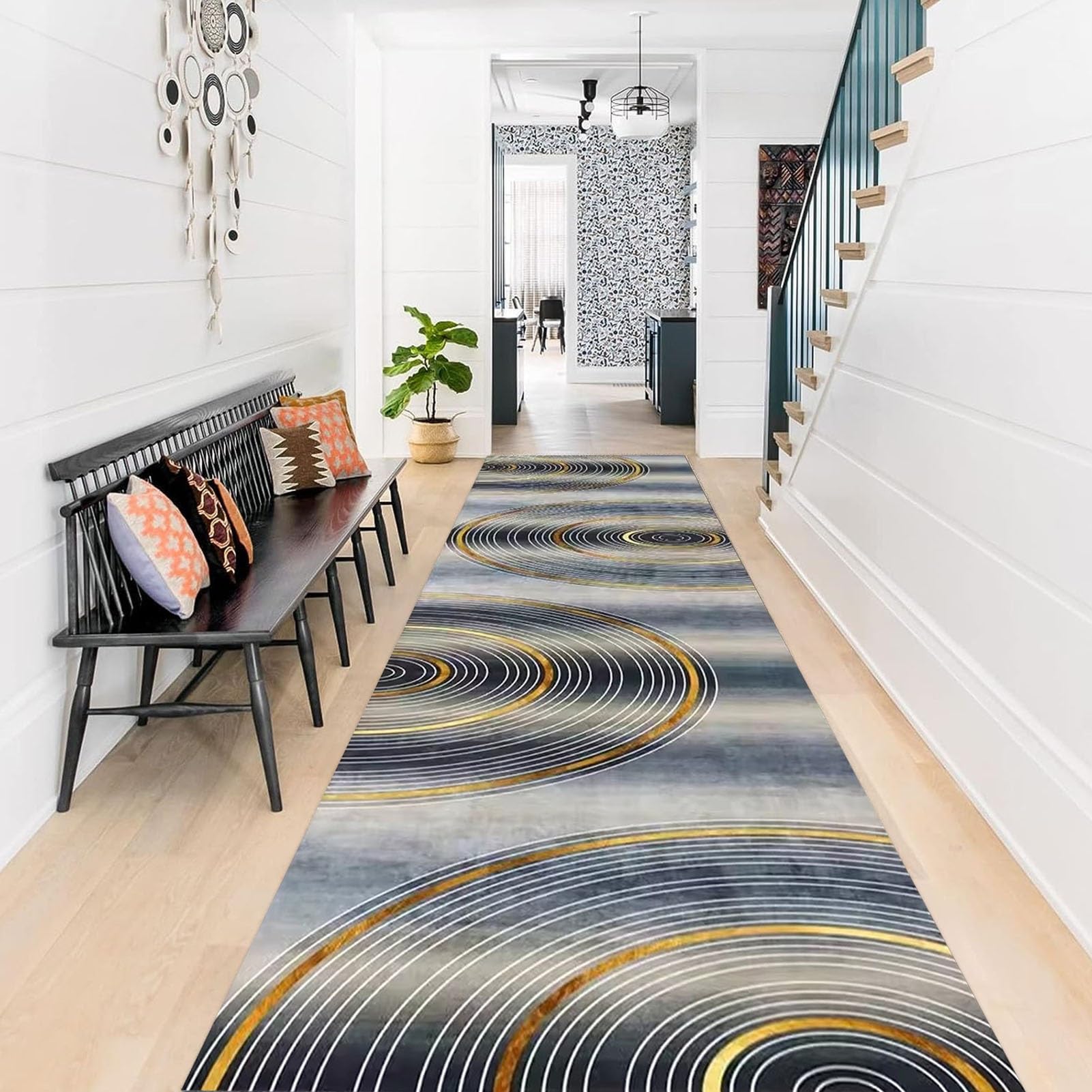 Gaommini Blue Gold Hallway Runner Rug Non Slip Long Carpet Runner 100cm 1.5m 2m 250cm 300cm 4m 5m 6m Door Mat Narrow Area Rugs for Kitchen Hall Stairs Entrance (Size : 70×200cm/2.3ft×6.6ft)