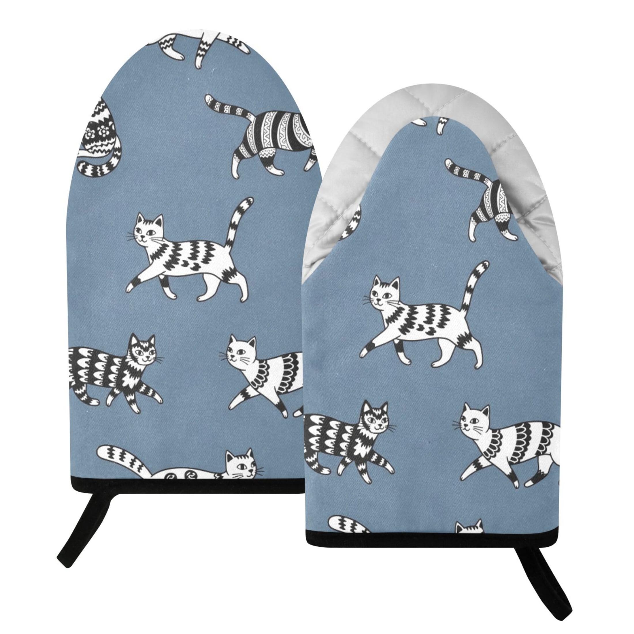 Fuauuyl Oven Mitts Heat Resistant Kitchen Gloves, Cats Classic Oven Gloves with Hanging Loop for Baking BBQ Cooking Grilling, 1 Pair, 9.5 in