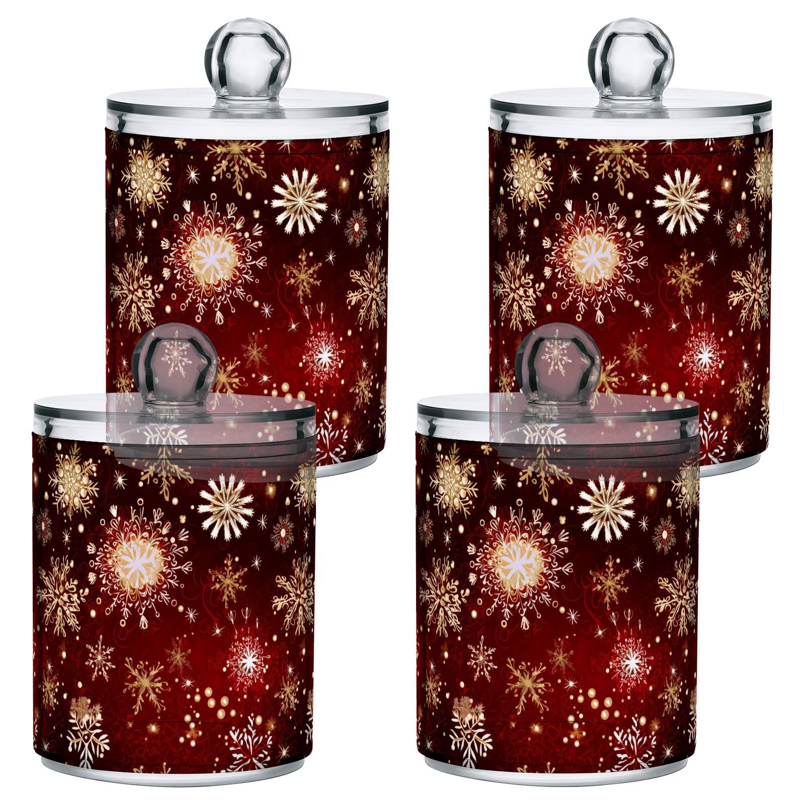 4 Pcs Christmas Xmas Snowflake 10 OZ Qtip Holder Dispenser for Cotton Ball Cotton Swab Cotton Round Pads