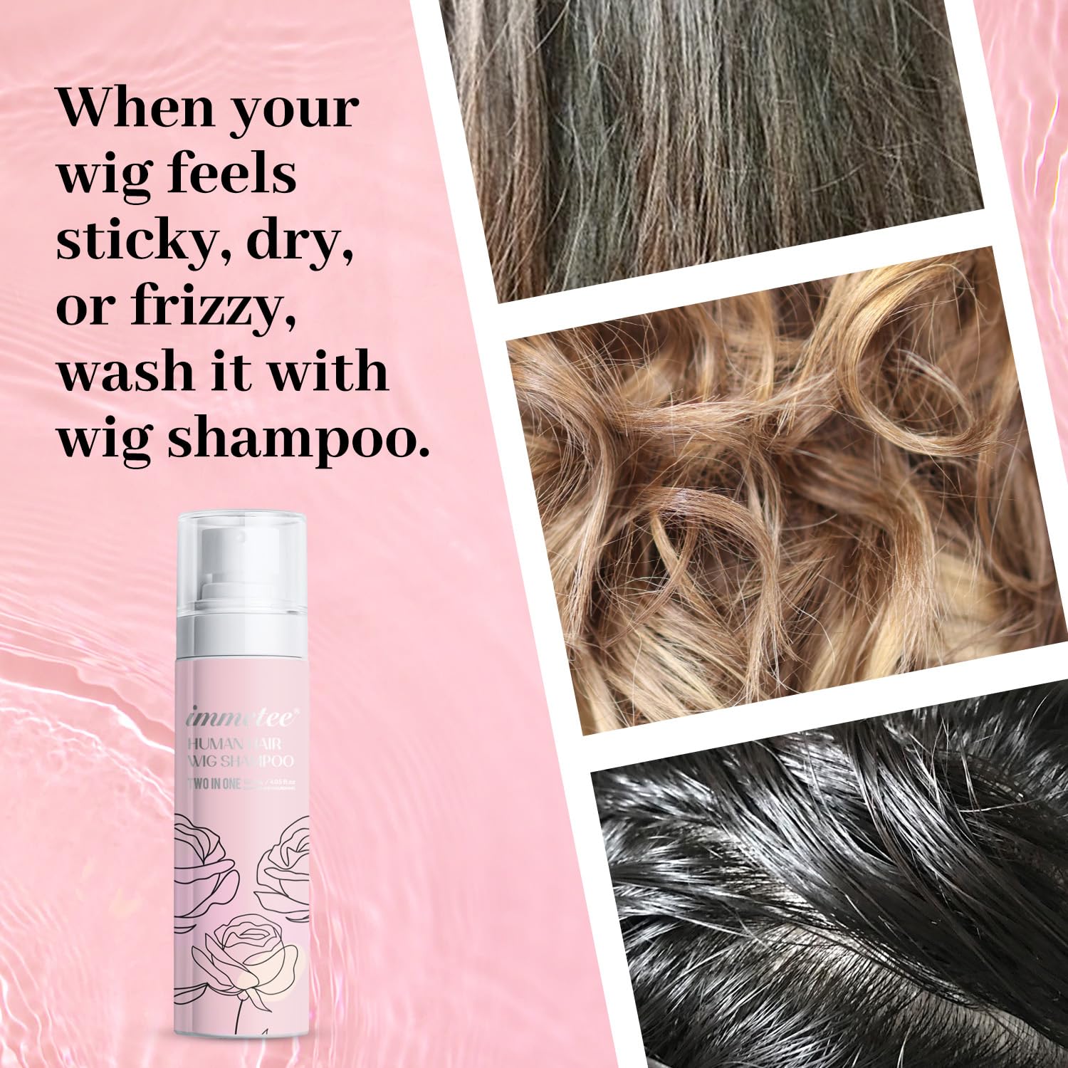 immetee Shampoo e balsamo 2 in 1 per parrucca, prolunga la vita di una parrucca, pulizia e nutrimento dei capelli, 120 ml (parrucche naturali)