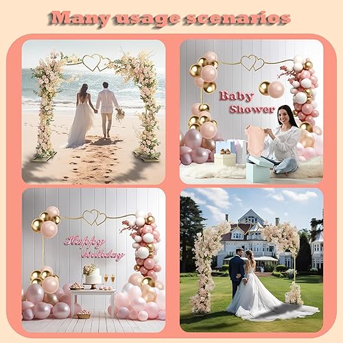 Miniatura 5 de AMDERVEN Soporte de telón de fondo de arco de globos, arcos de boda para ceremonia, soporte de arco de metal en forma de corazón para fiestas,