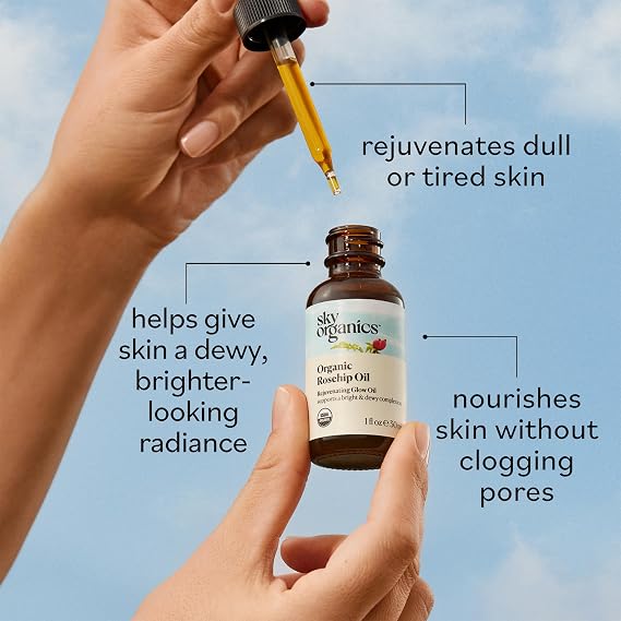 Sky Organics Travel Size Revitalizing Glow Face Oil, Rosehip Oil for Face Nourishes Without Clogging Pores, Rosehip Seed Oil Organic for Bright Skin, 100% Pure Rose Hip Oil, Cold-Pressed