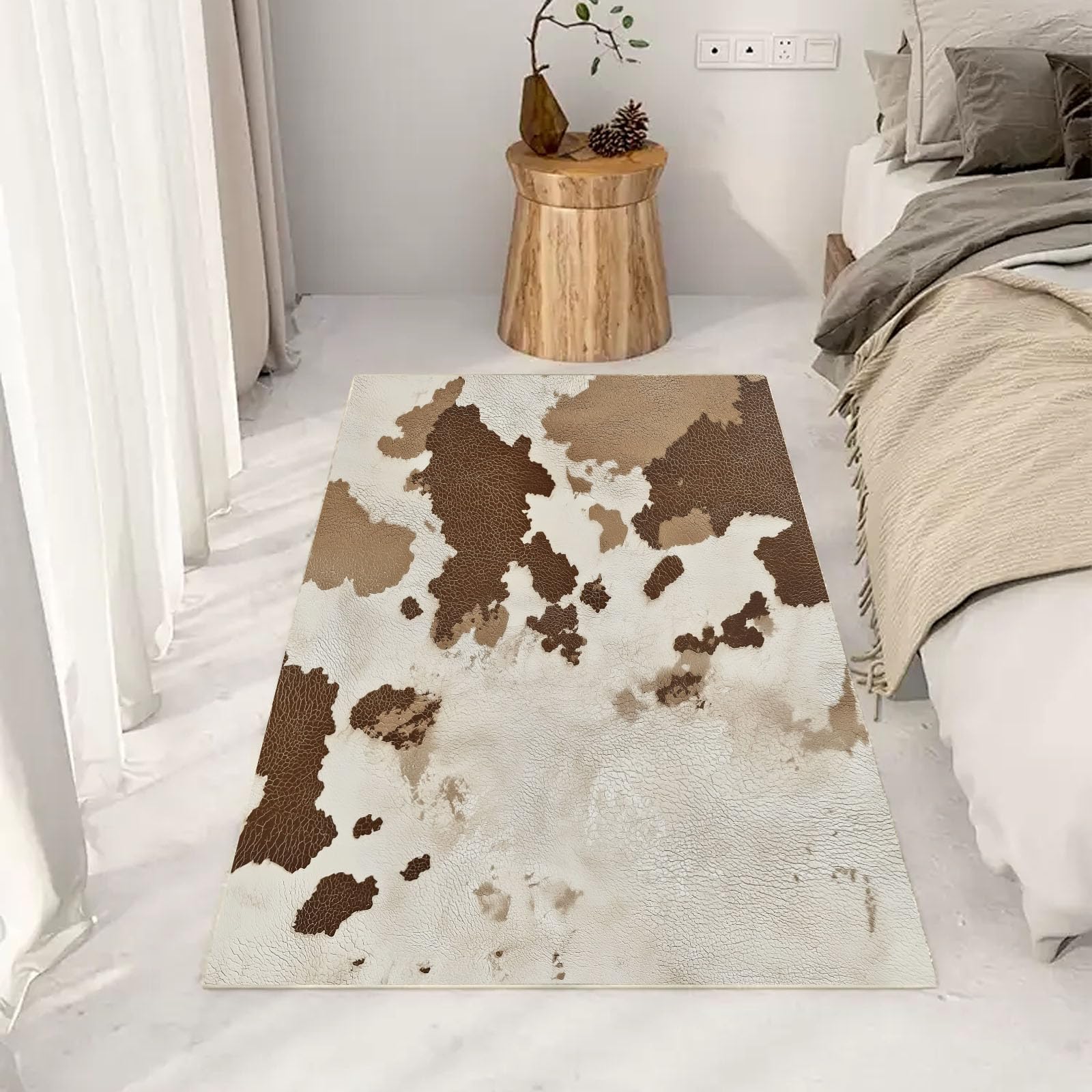 Cuir de Vache Tapis Salon 160 x 230 cm Peau d'animal de Ferme Tapis Chambre d'enfant Lavable en Machine Antidérapant Carpet Doux Moelleux Poils Ras pour Cuisine, Salle à Manger