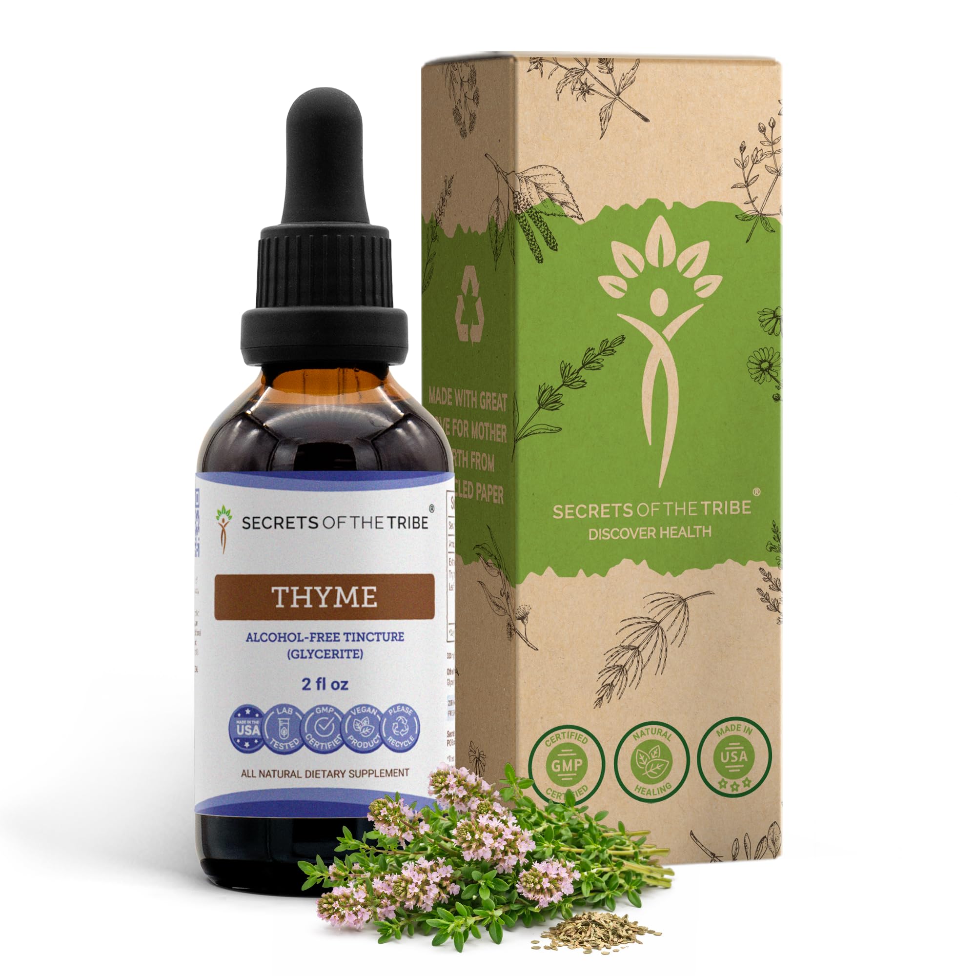 Secrets of the Tribe Suplemento Fitoterápico Líquido de Tomilho (Thymus vulgaris) sem Álcool, 60 mL