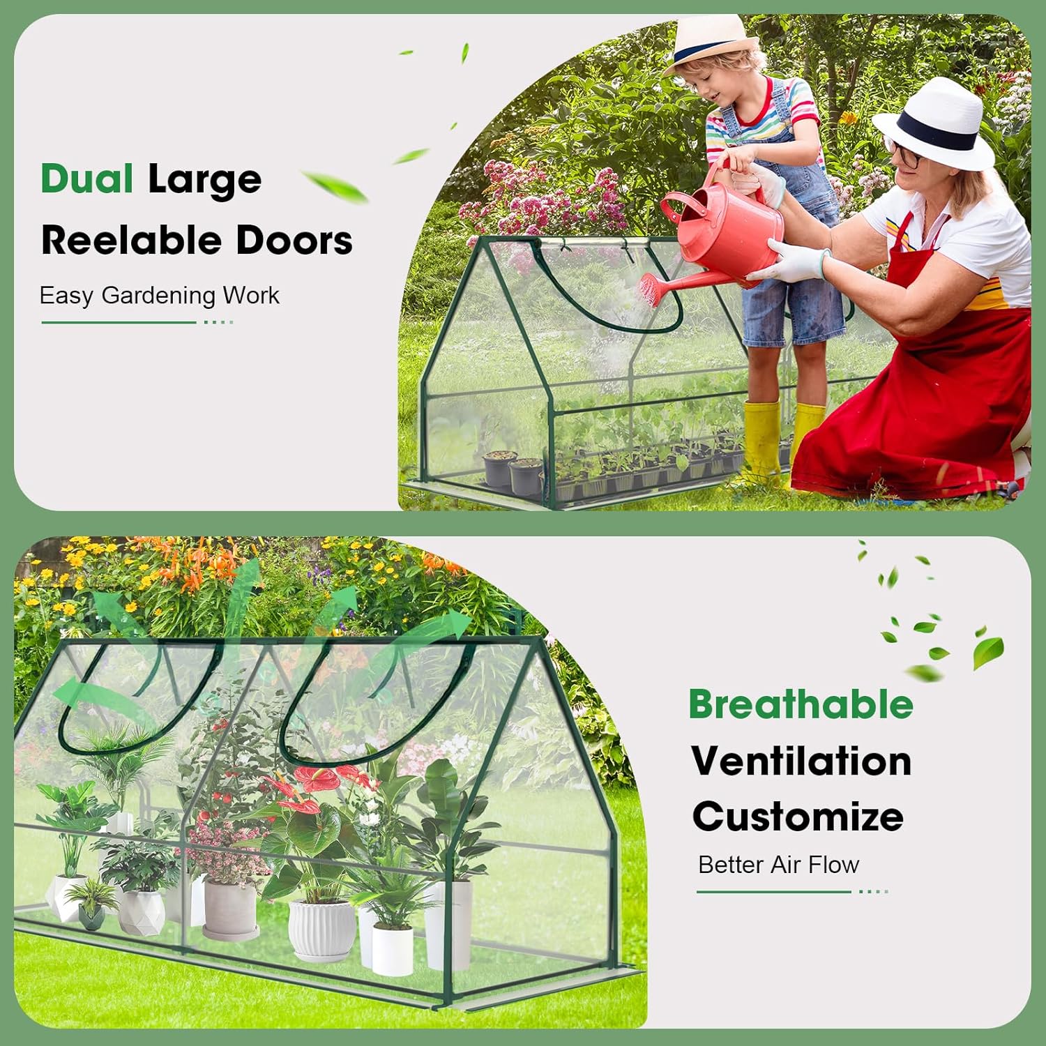 Mini Greenhouse for Indoor Outdoor, 47x 23 x 23' Portable Greenhouses for Outdoors with Roll-up Zipper Door, Waterproof UV-Resistant Green House for Indoor Outside