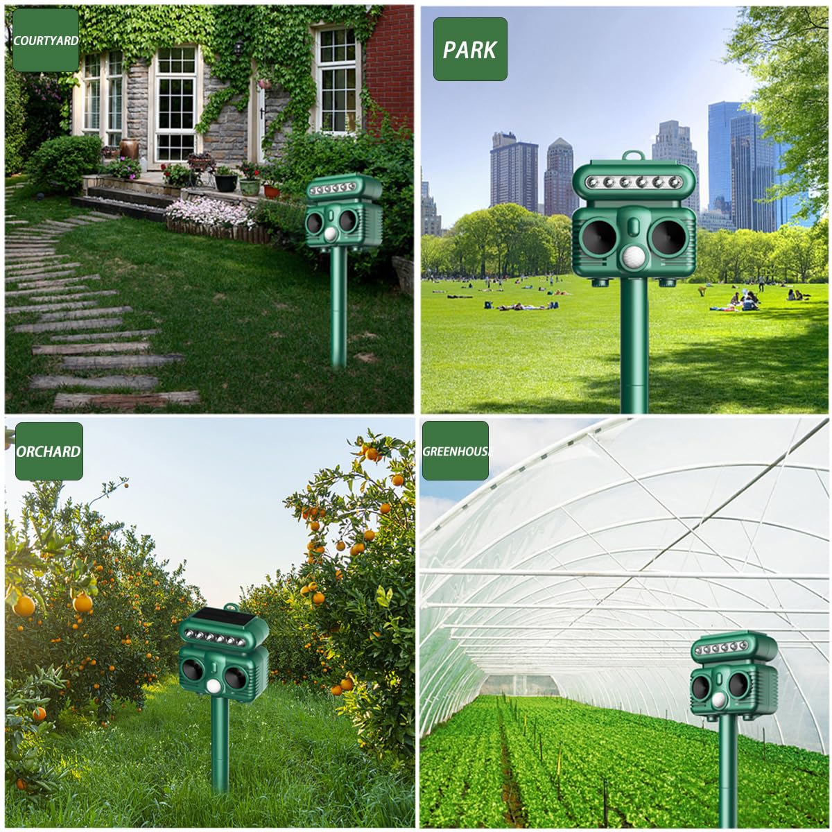 Repellente per gatti da giardino con ricarica solare, sensore di luce rossa, luce flash LED, 4 livelli regolabili, portata 8-12 metri per gatti, cani, volpi, uccelli