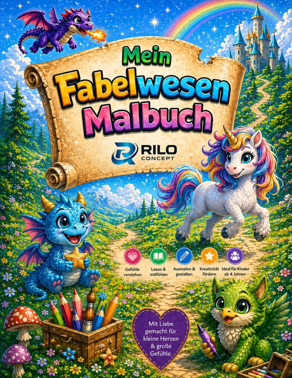 Mein Fabelwesen Malbuch: Magisches Malbuch für Kinder | Kreative Fantasiewesen zum Ausmalen | Fördert Fantasie und Kreativität