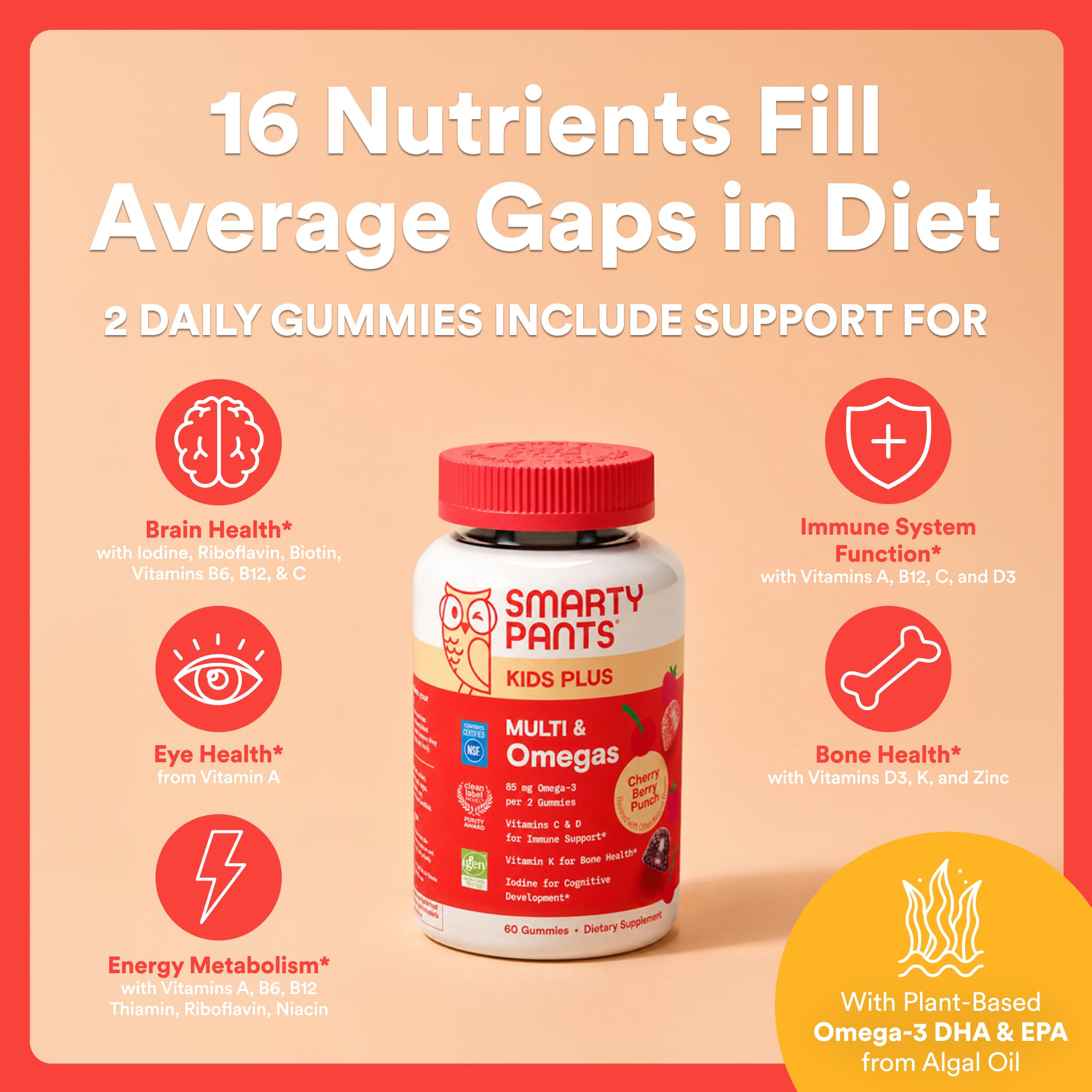 SmartyPants Kids Multivitamin Gummies, Vitamin D3, Omega 3, Zinc, 60 Ct view 4
