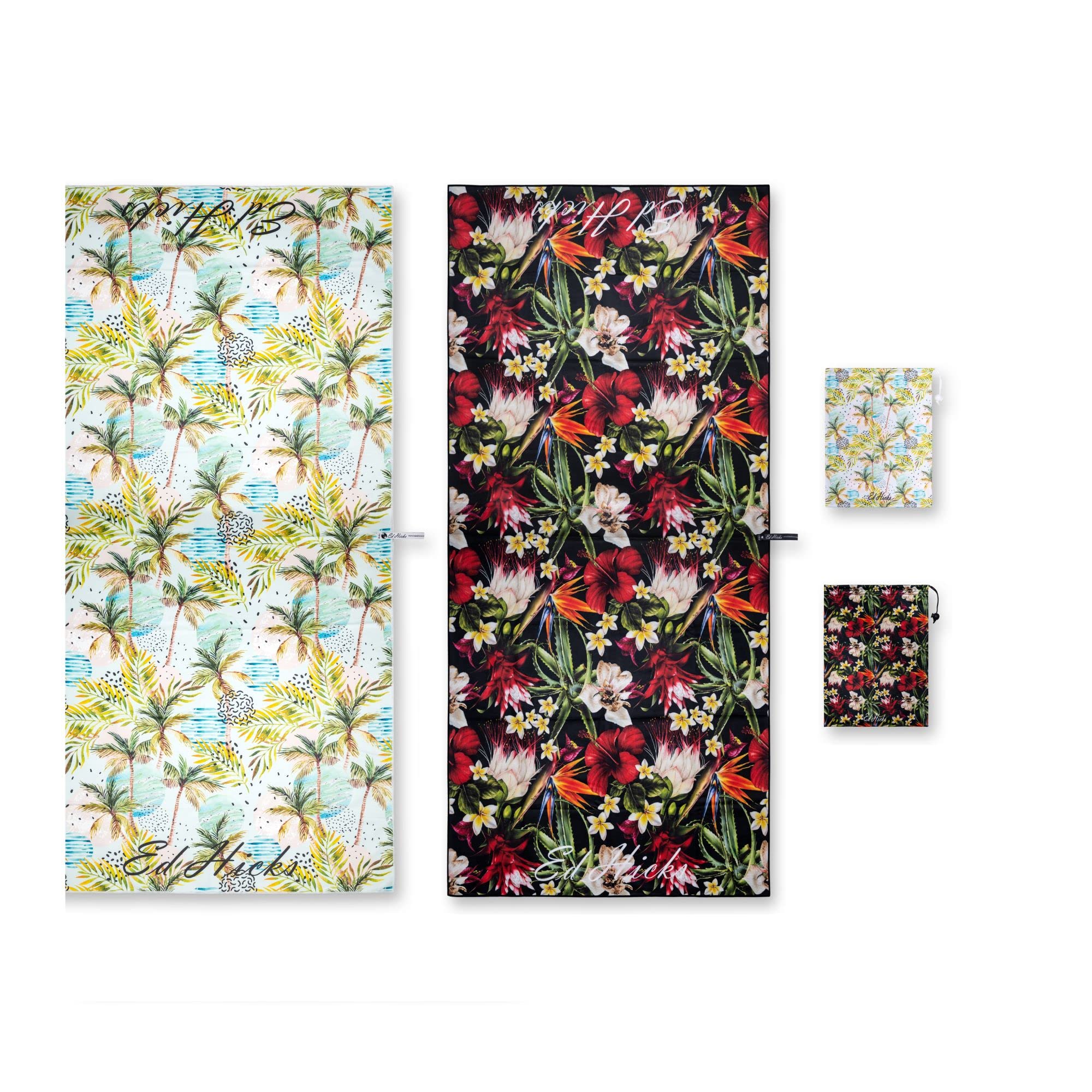 Ed Hicks Women's 1 Tropical Flowers And 1 Palm - Small Microfibre Gym Towels For (40X80cm) — Compact, Quick Dry Sports Towel – Ideal Sweat Towel For Cardio, Cycling, Strength Training, Yoga And Running (1 Tropical Flowers And 1 Palm)