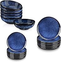 Vista 1 de Vicrays Juego de vajilla de 18 piezas, platos planos de cerámica, platos de ensalada, cuencos, aptos para microondas, horno y lavavajillas