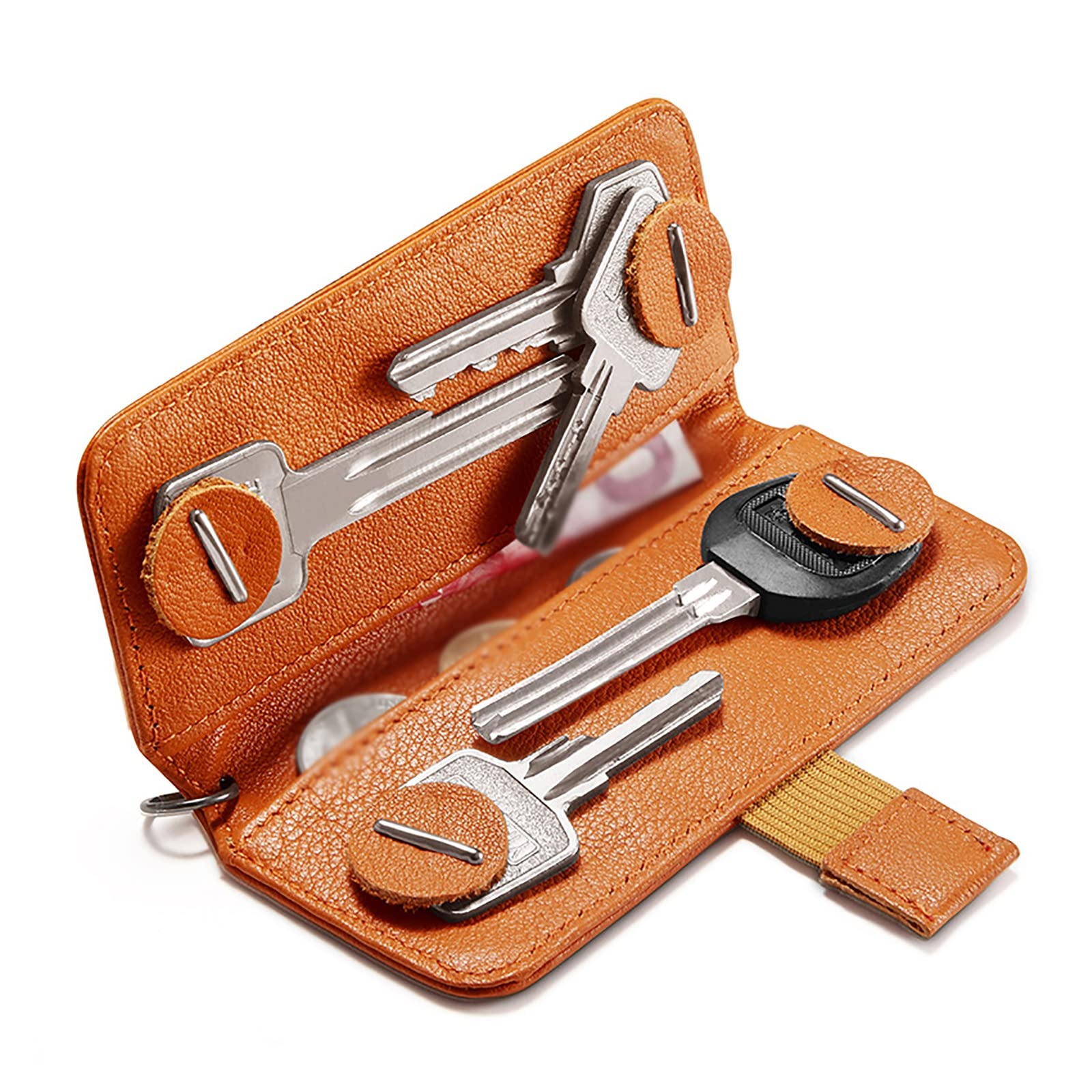 Étui à clés de Voiture Tirez sur le sac de clés en cuir stockage simple pour Hommes et Femmes(marron)