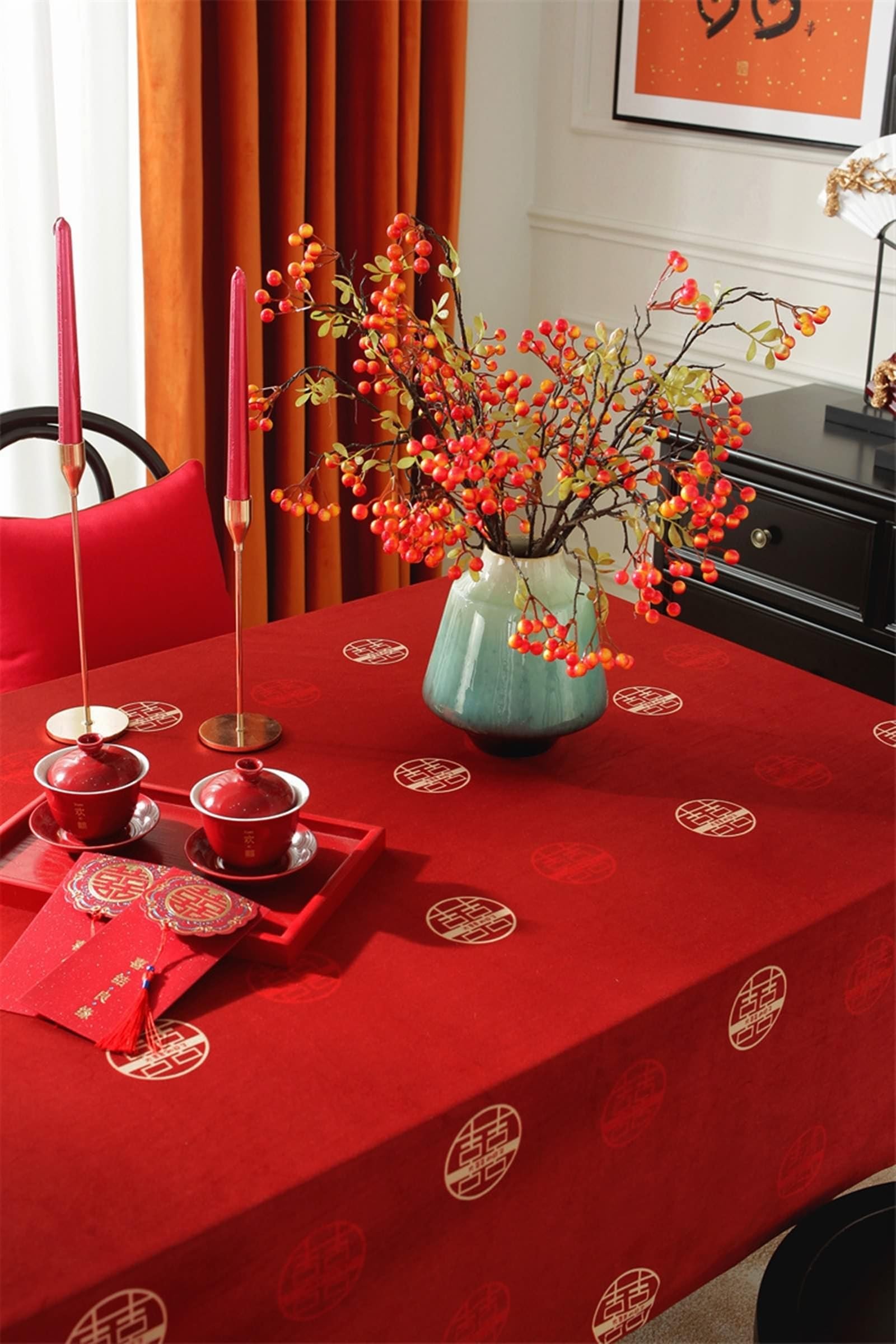 Tovaglia rossa in poliestere, decorazione per matrimoni, tovaglia quadrata, 140 x 140 cm, per soggiorno, sala da pranzo, balcone, giardino